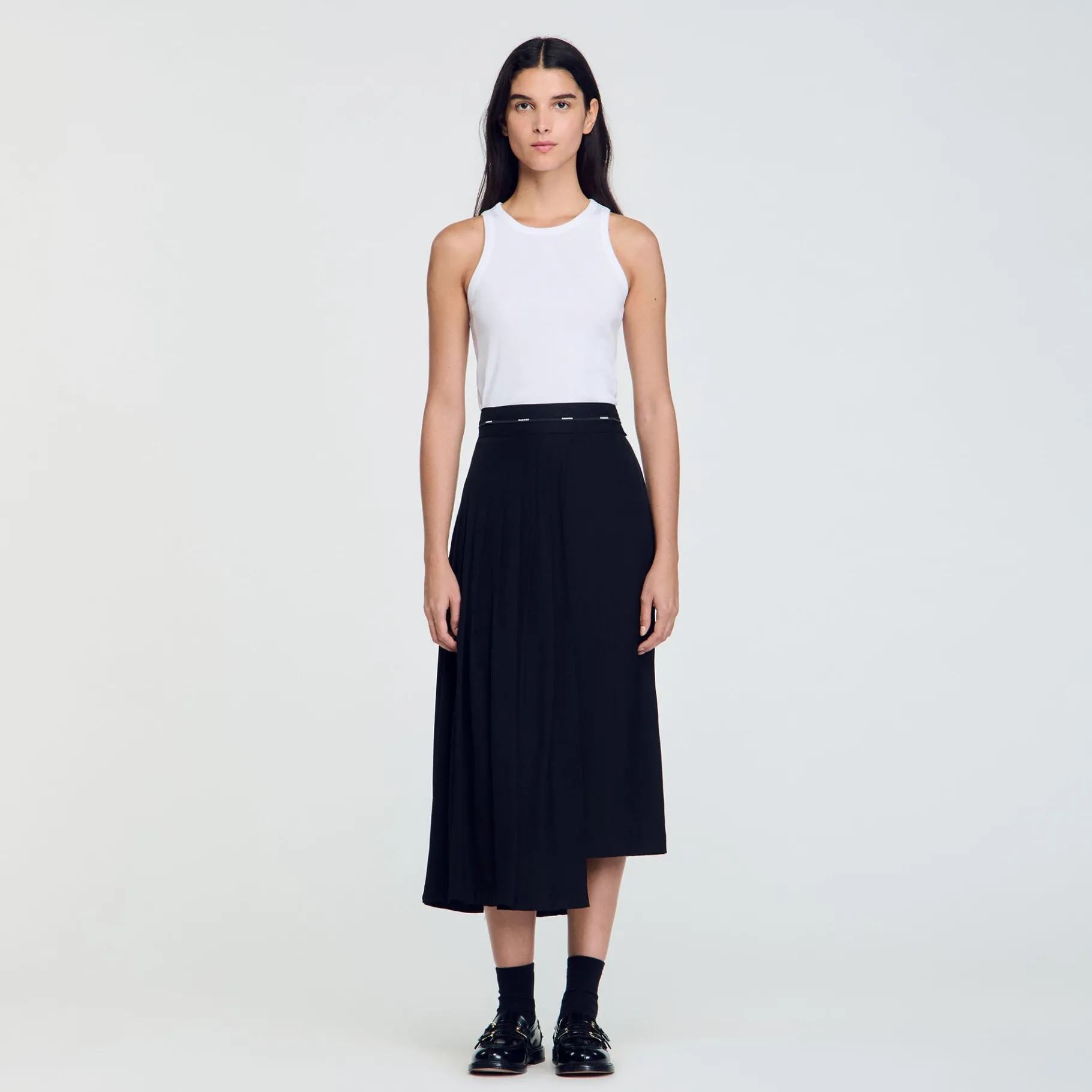 Discount SANDRO Jupe Longue Asymétrique Noir