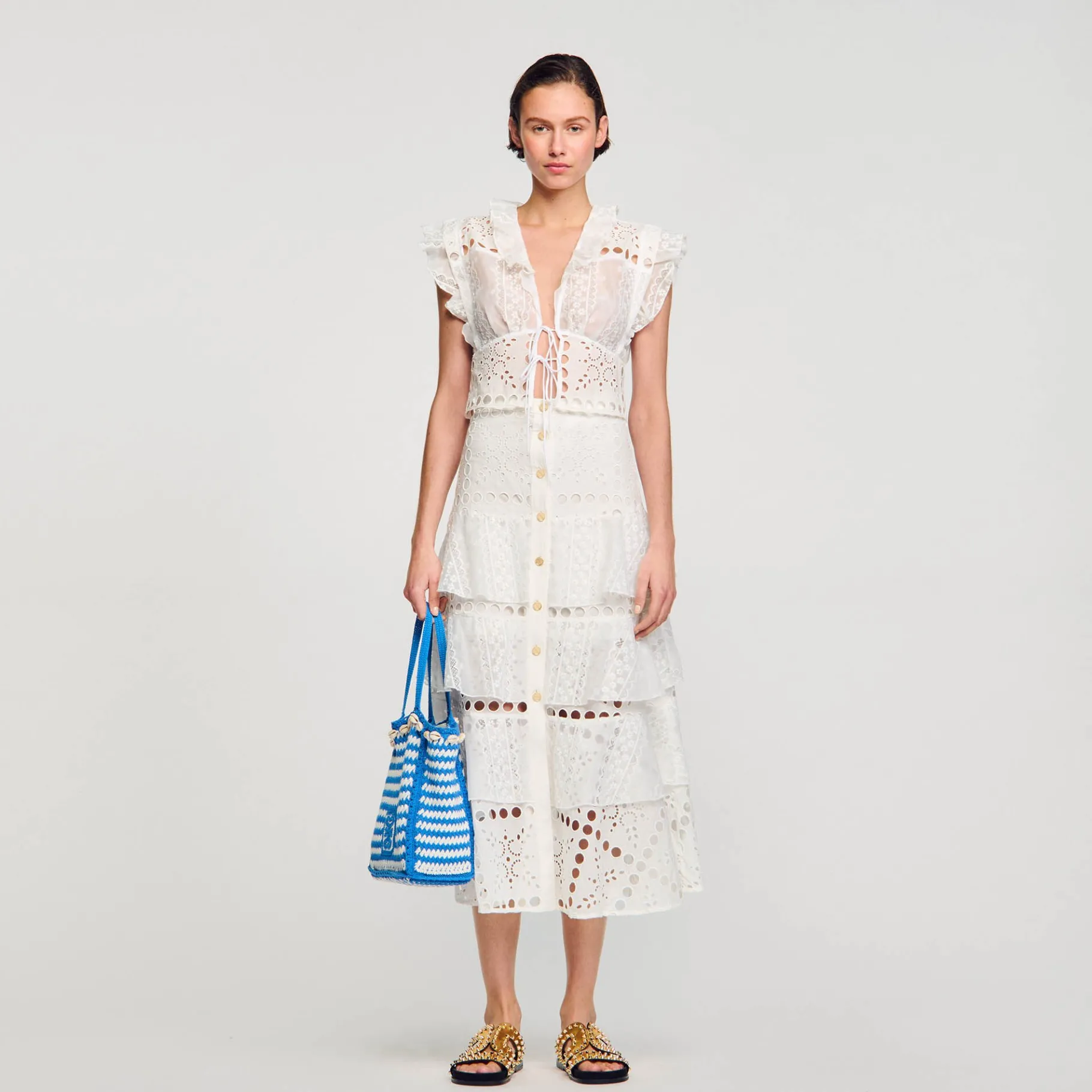 Best SANDRO Jupe Longue En Broderie Anglaise blanc