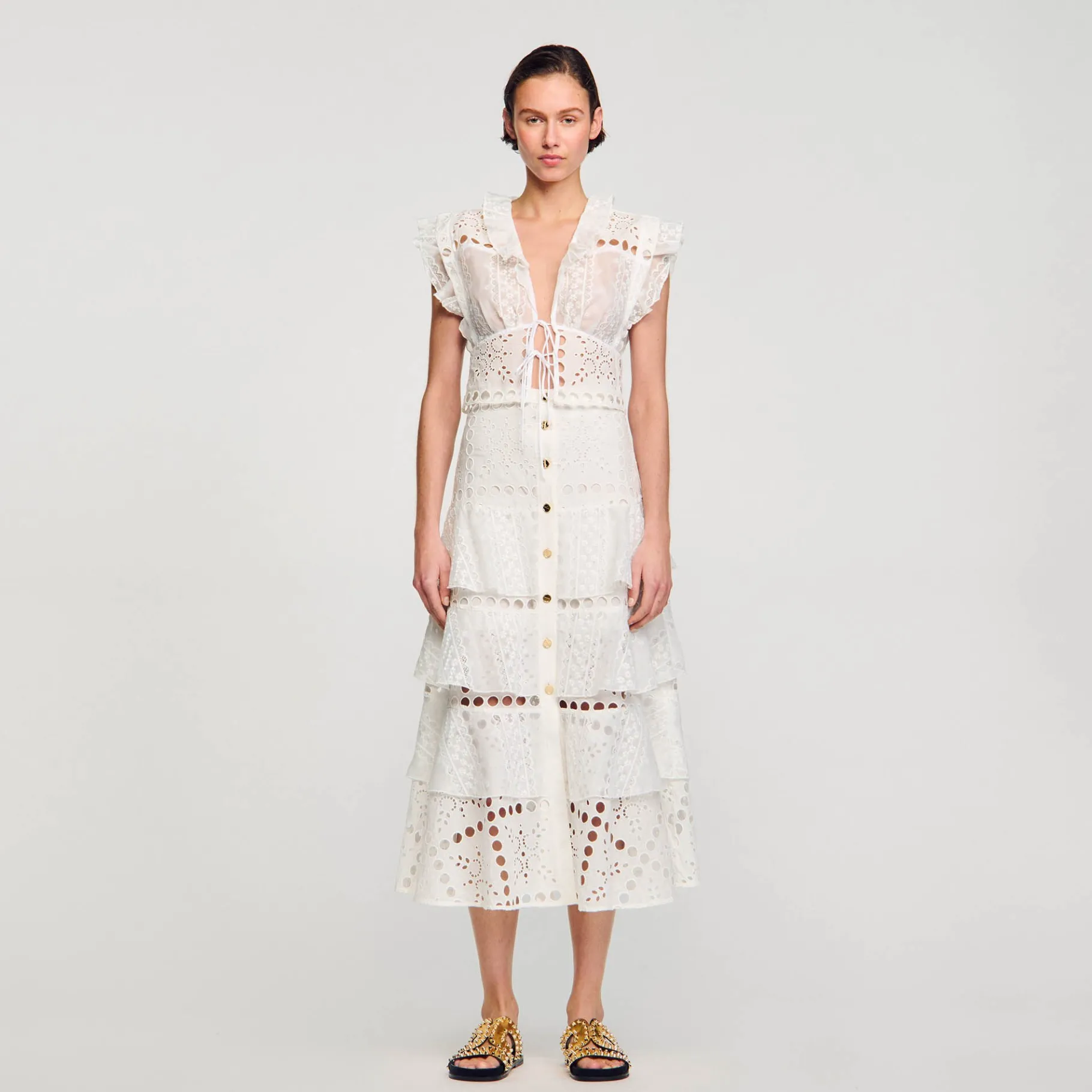 Best SANDRO Jupe Longue En Broderie Anglaise blanc