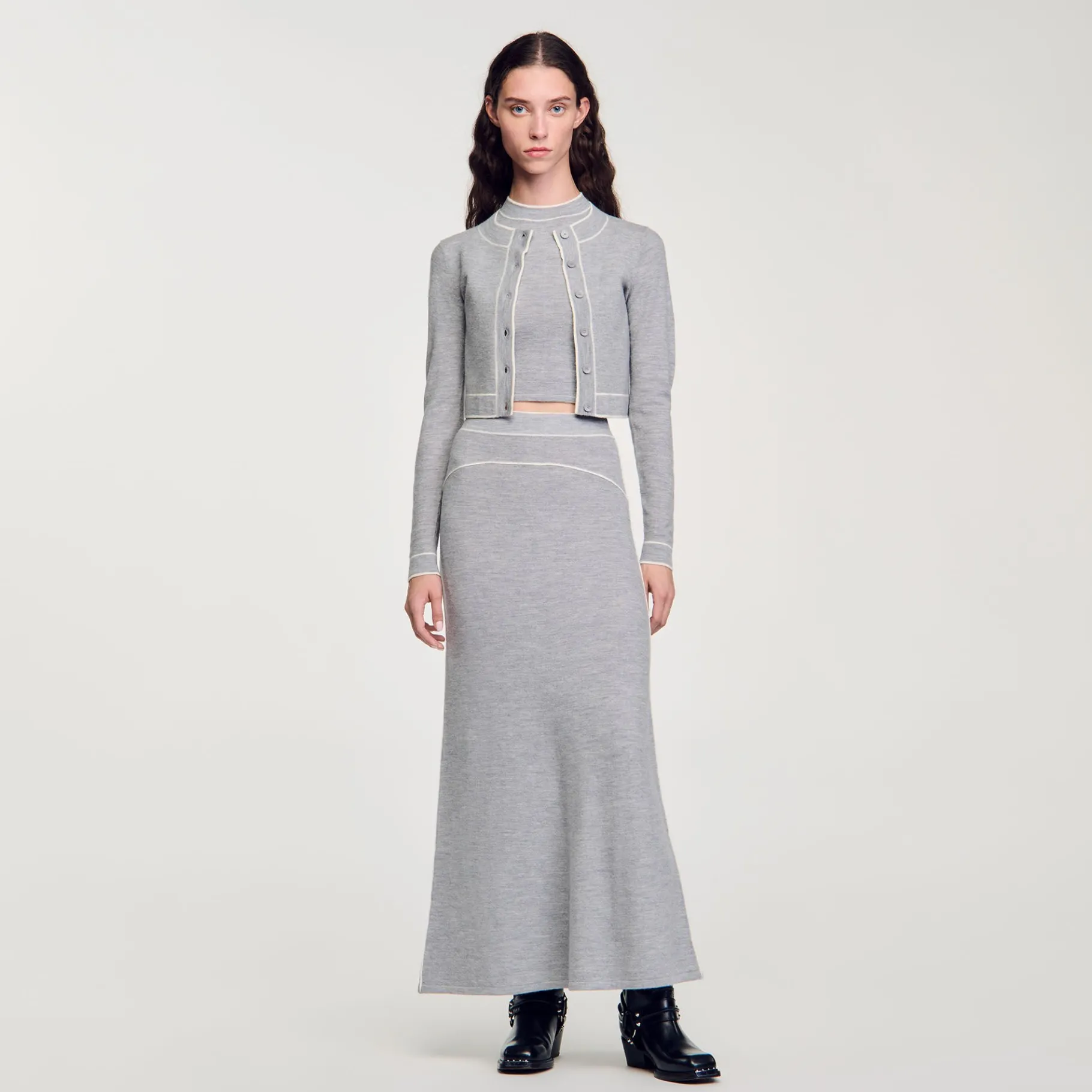 Store SANDRO Jupe Longue En Laine Gris