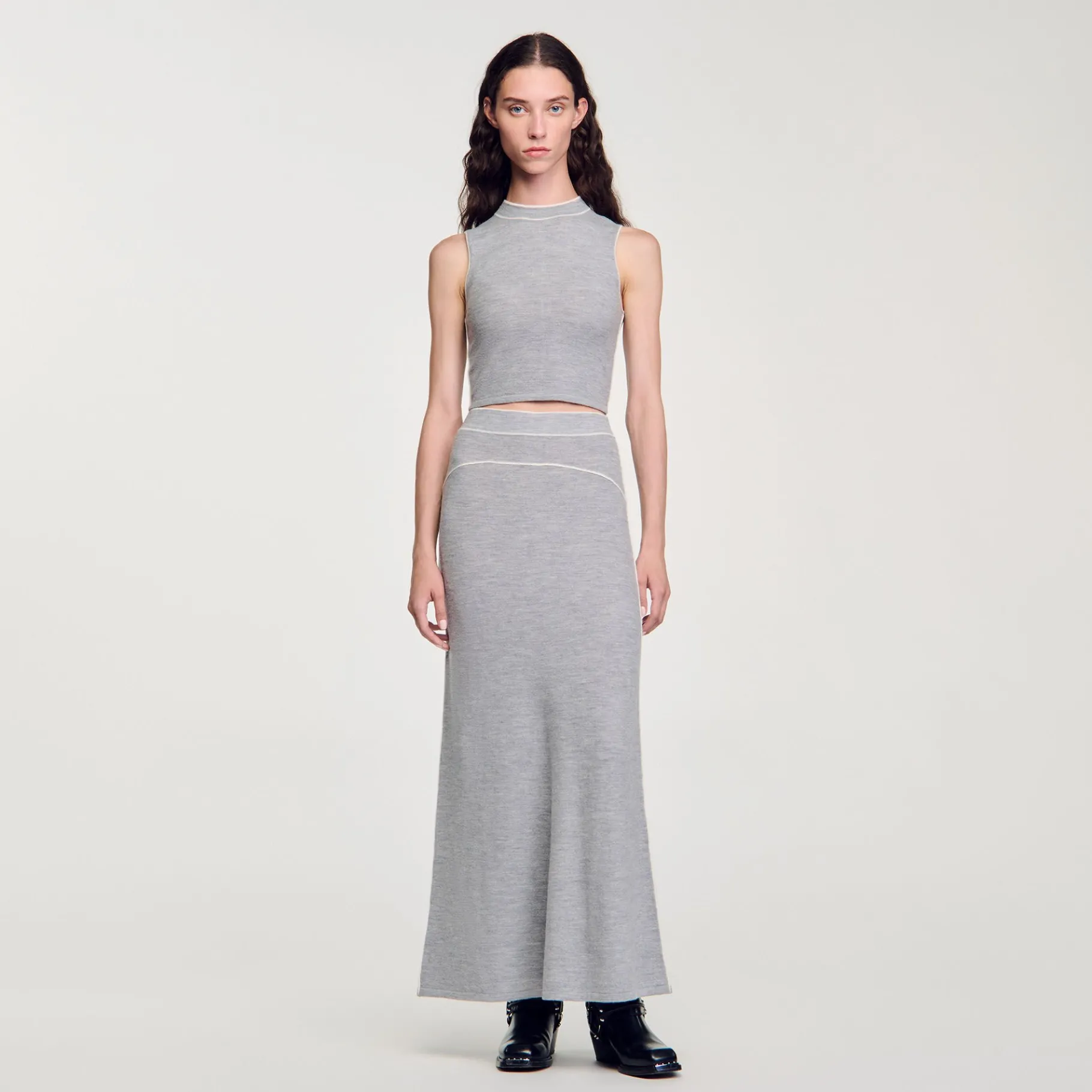 Store SANDRO Jupe Longue En Laine Gris