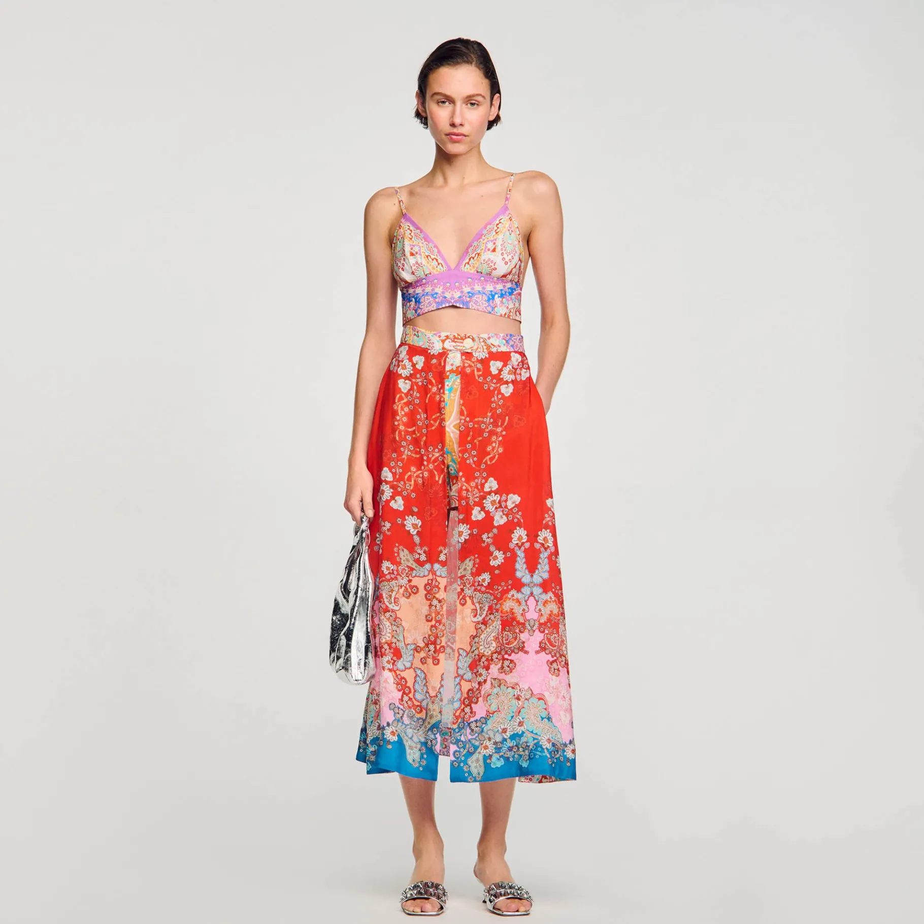 Flash Sale SANDRO Jupe Longue Trompe L'œil Rouge / Bleu