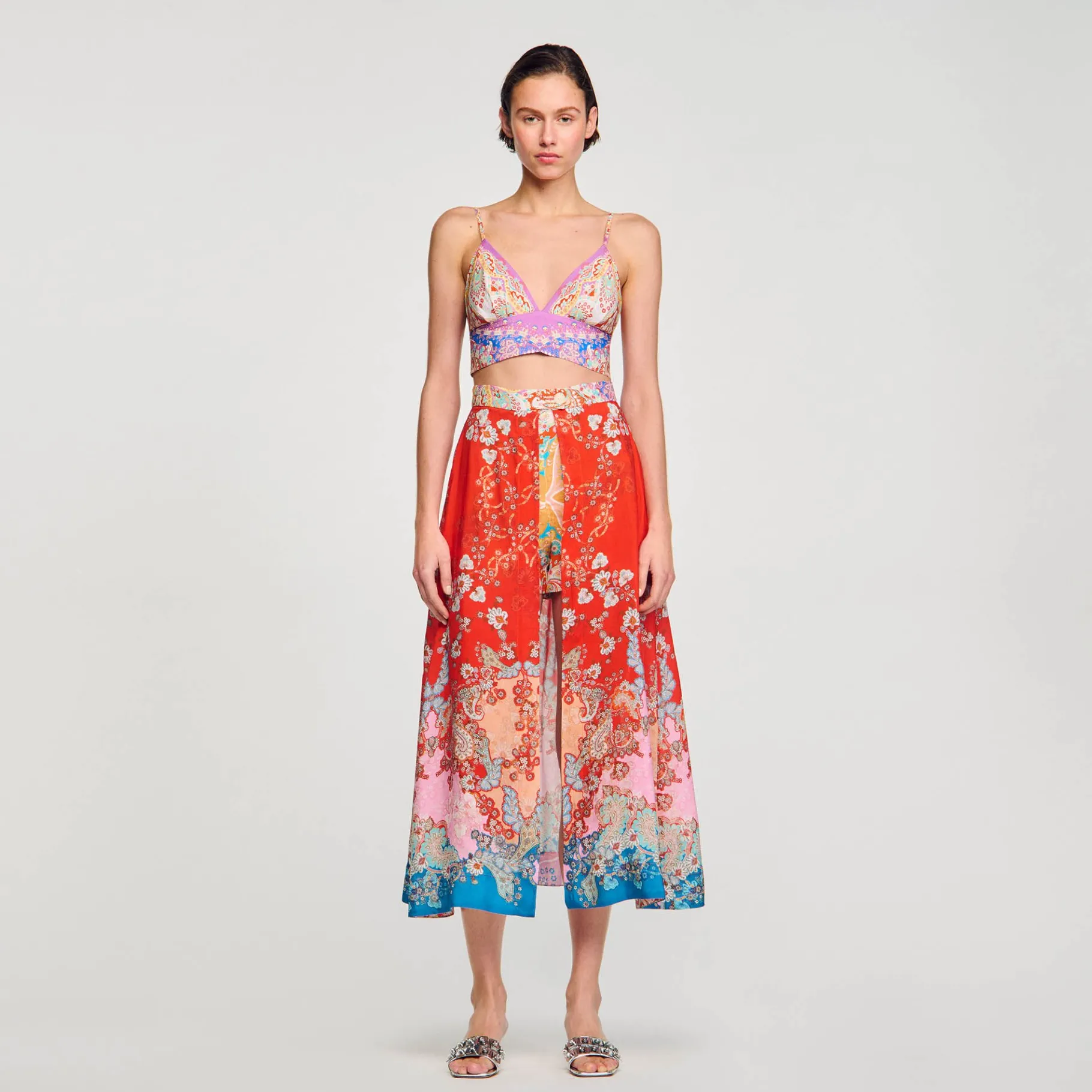 Flash Sale SANDRO Jupe Longue Trompe L'œil Rouge / Bleu