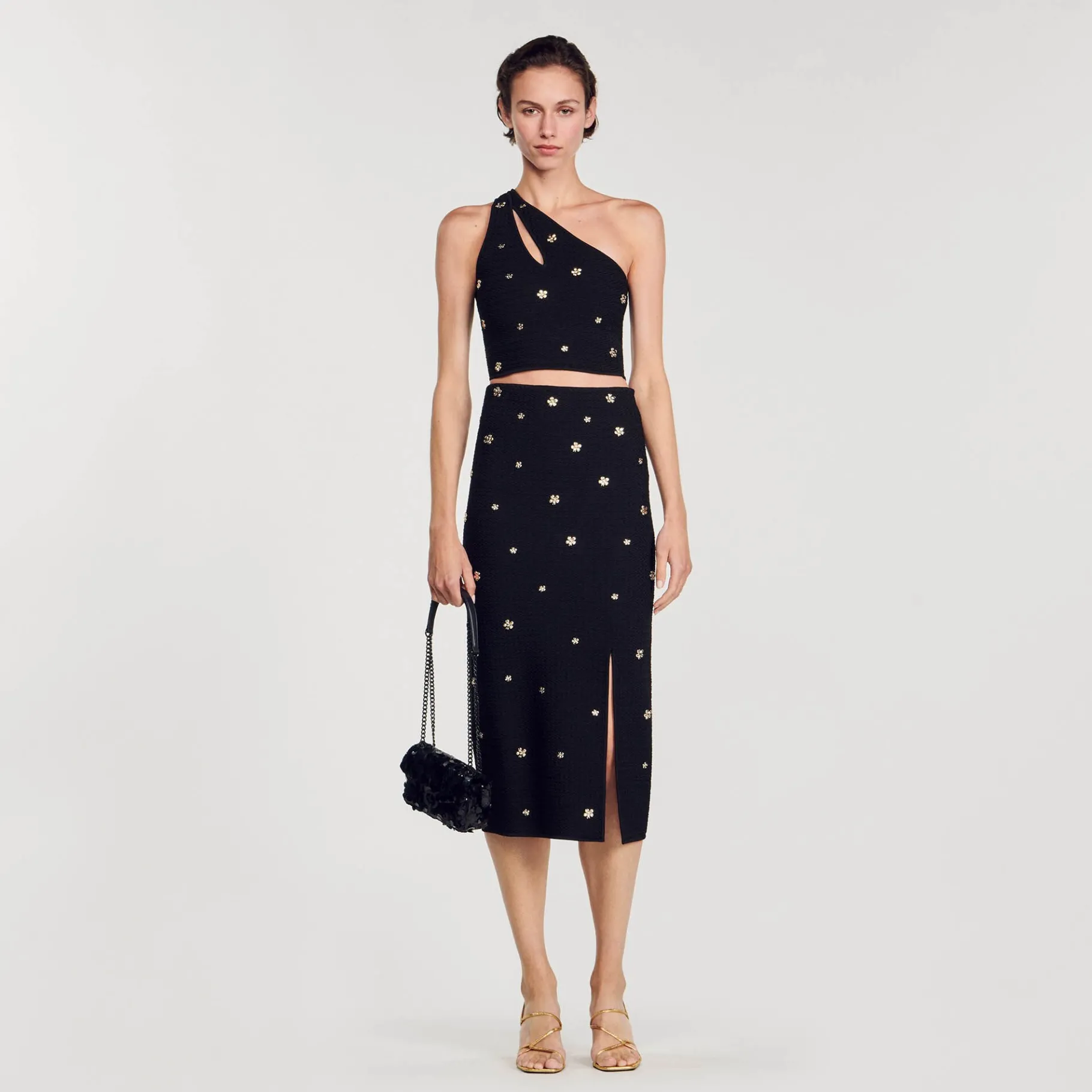 Flash Sale SANDRO Jupe Midi En Maille Noir
