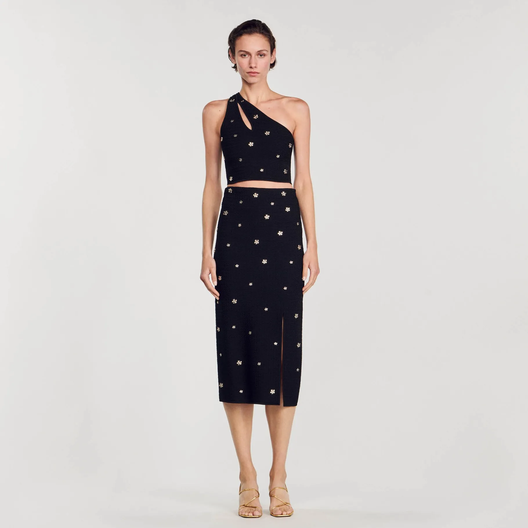 Flash Sale SANDRO Jupe Midi En Maille Noir