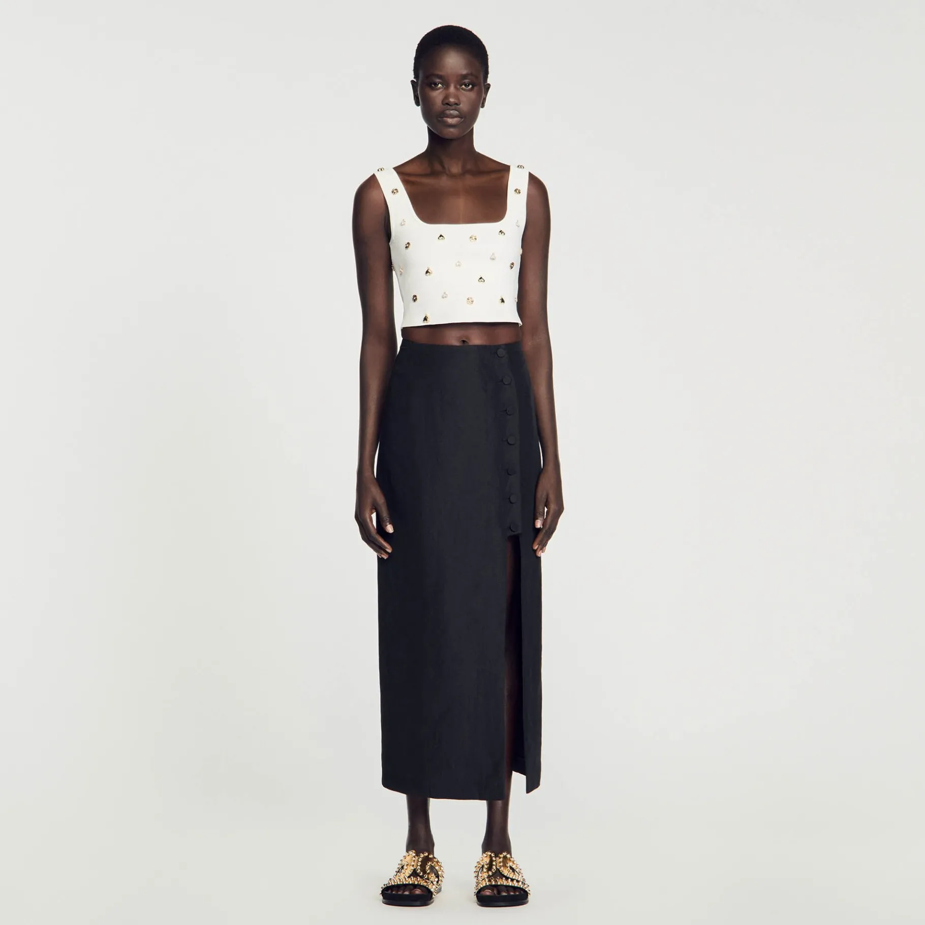Flash Sale SANDRO Jupe Midi Fendue Noir