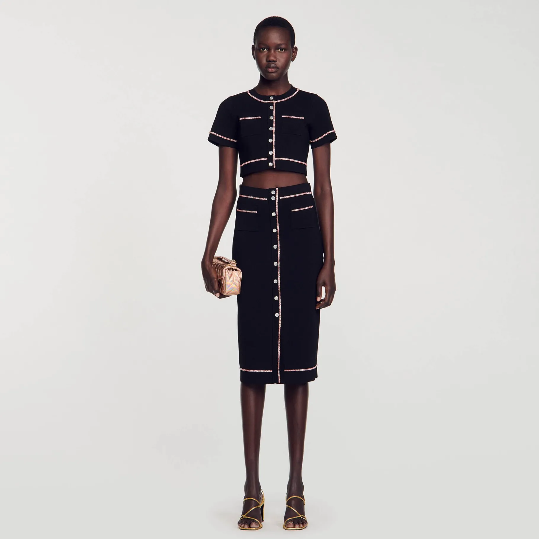 Cheap SANDRO Jupe Midi Strassée Noir
