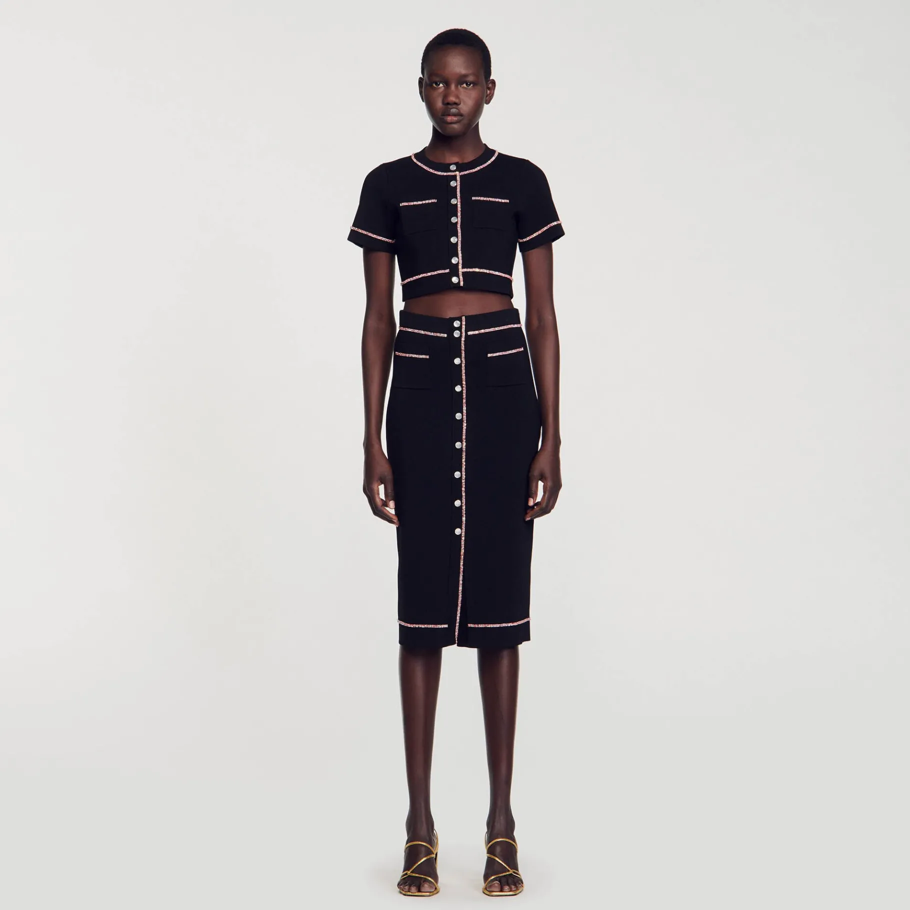 Cheap SANDRO Jupe Midi Strassée Noir