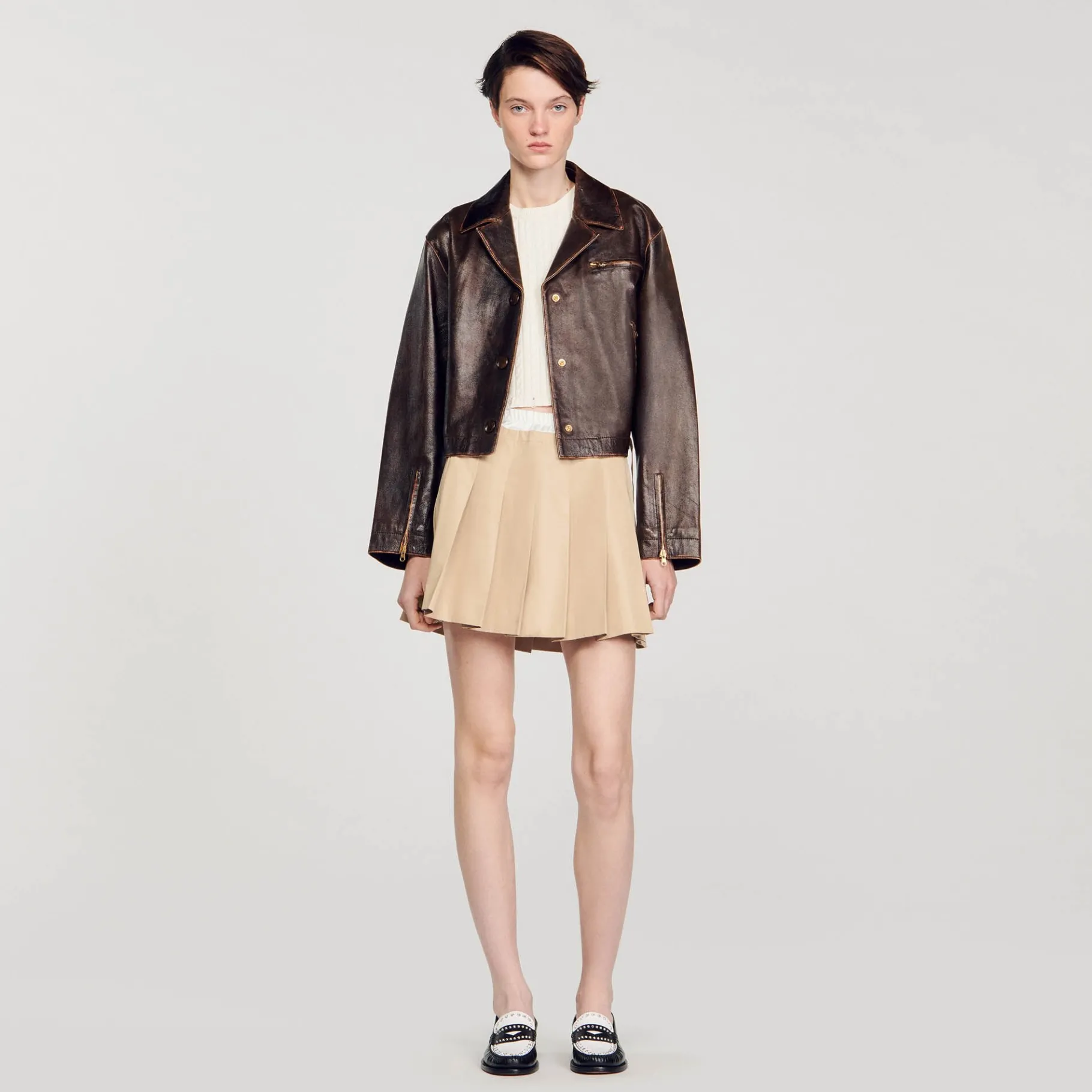 New SANDRO Jupe Plissée Beige