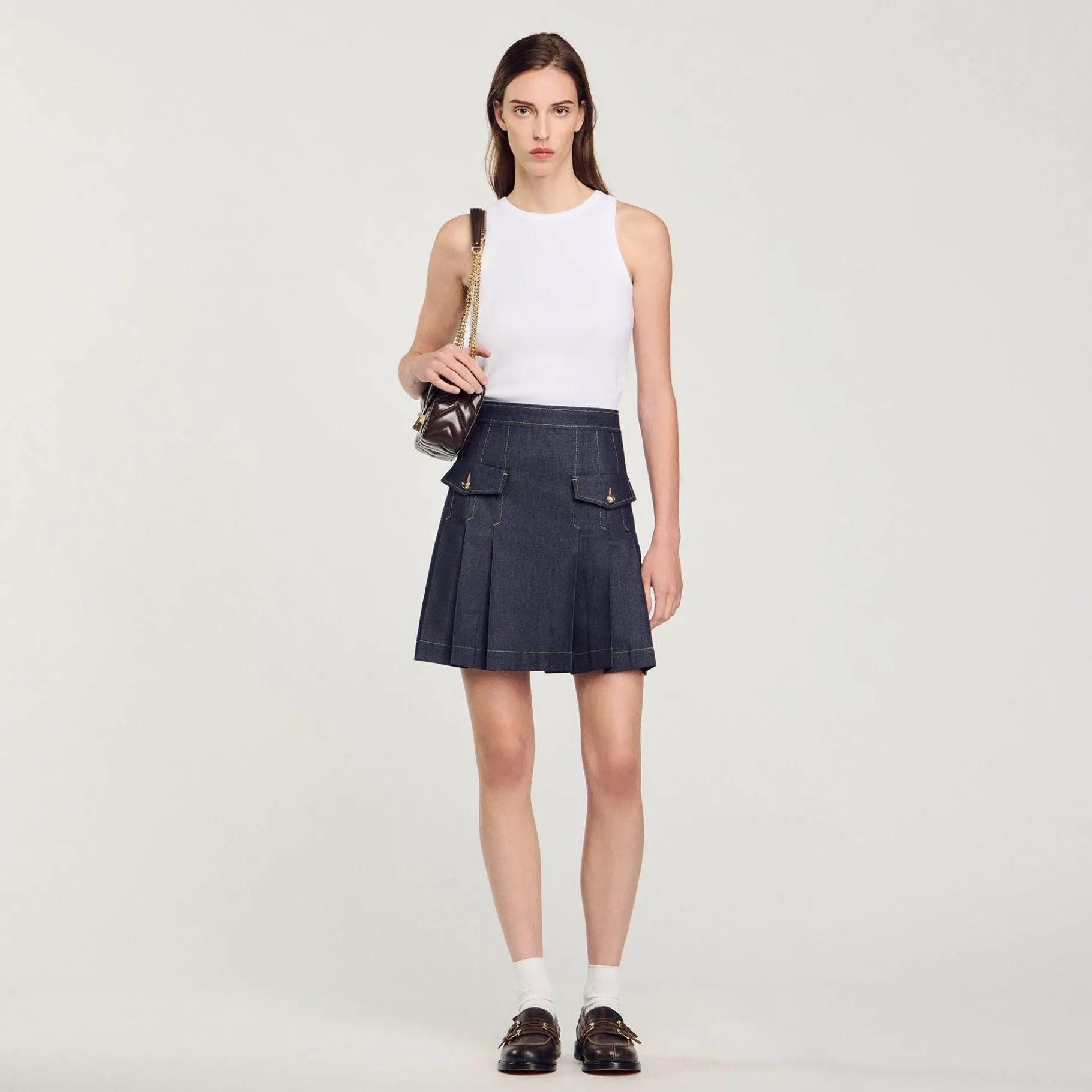 Cheap SANDRO Jupe Plissée En Jean Bleu brut