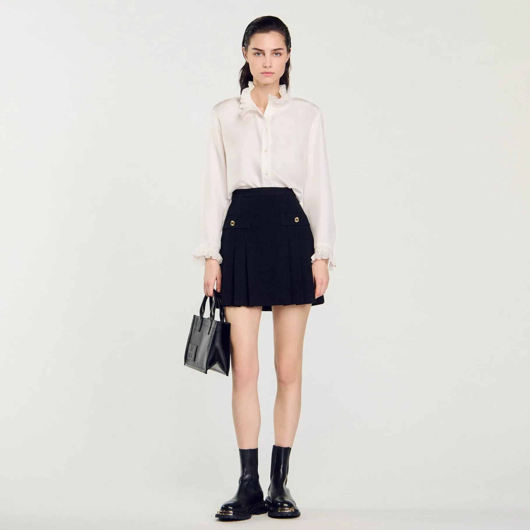 Flash Sale SANDRO Jupe Plissée En Tweed Noir