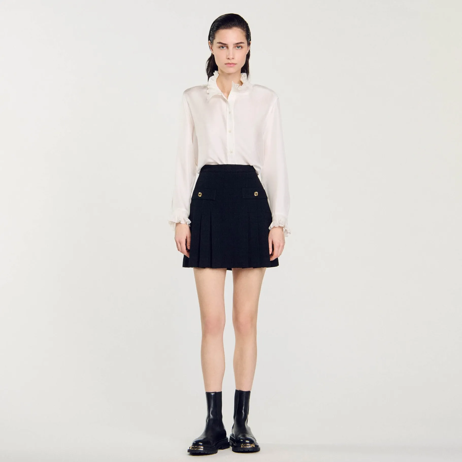 Flash Sale SANDRO Jupe Plissée En Tweed Noir