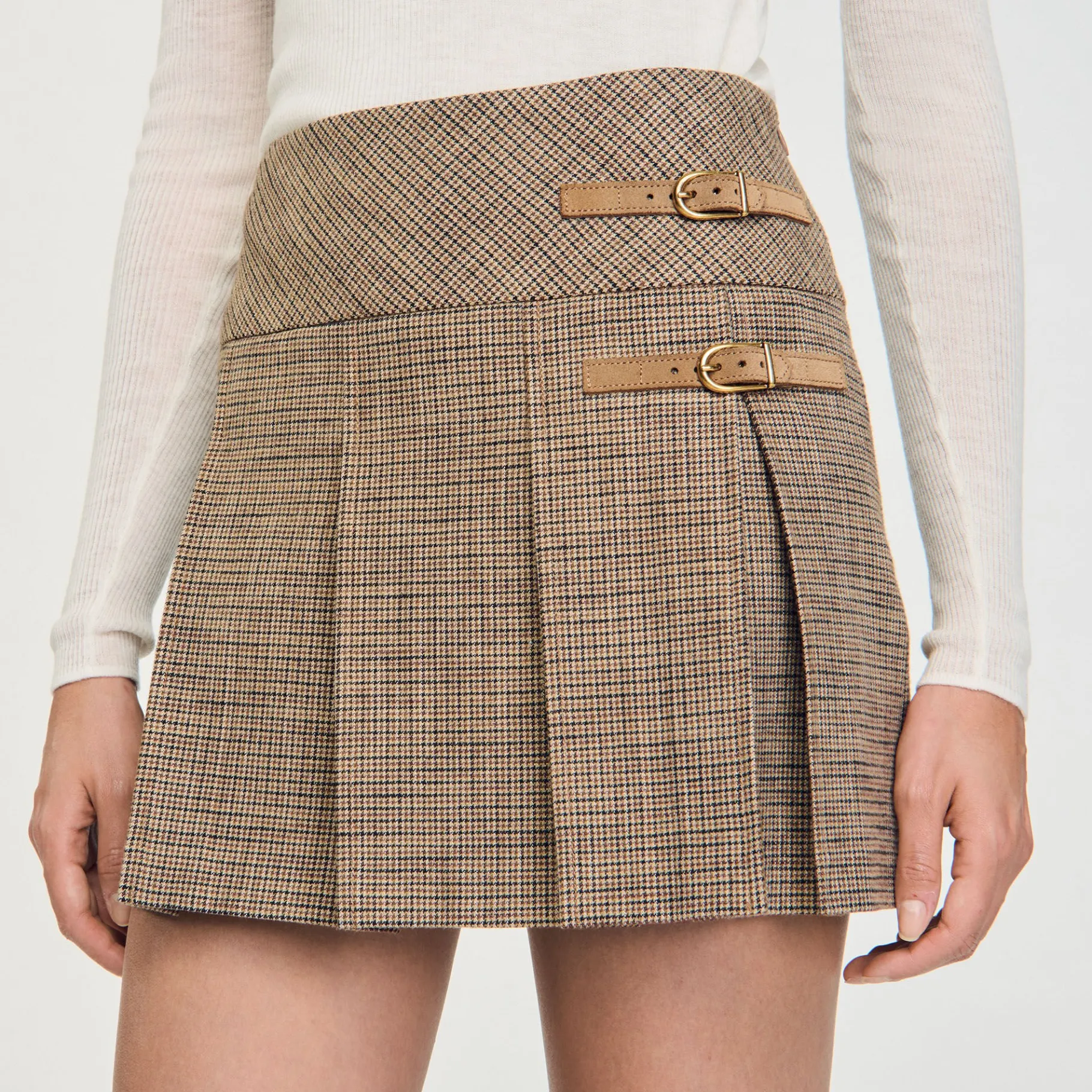 Fashion SANDRO Jupe Plissée Pied De Puce Marron