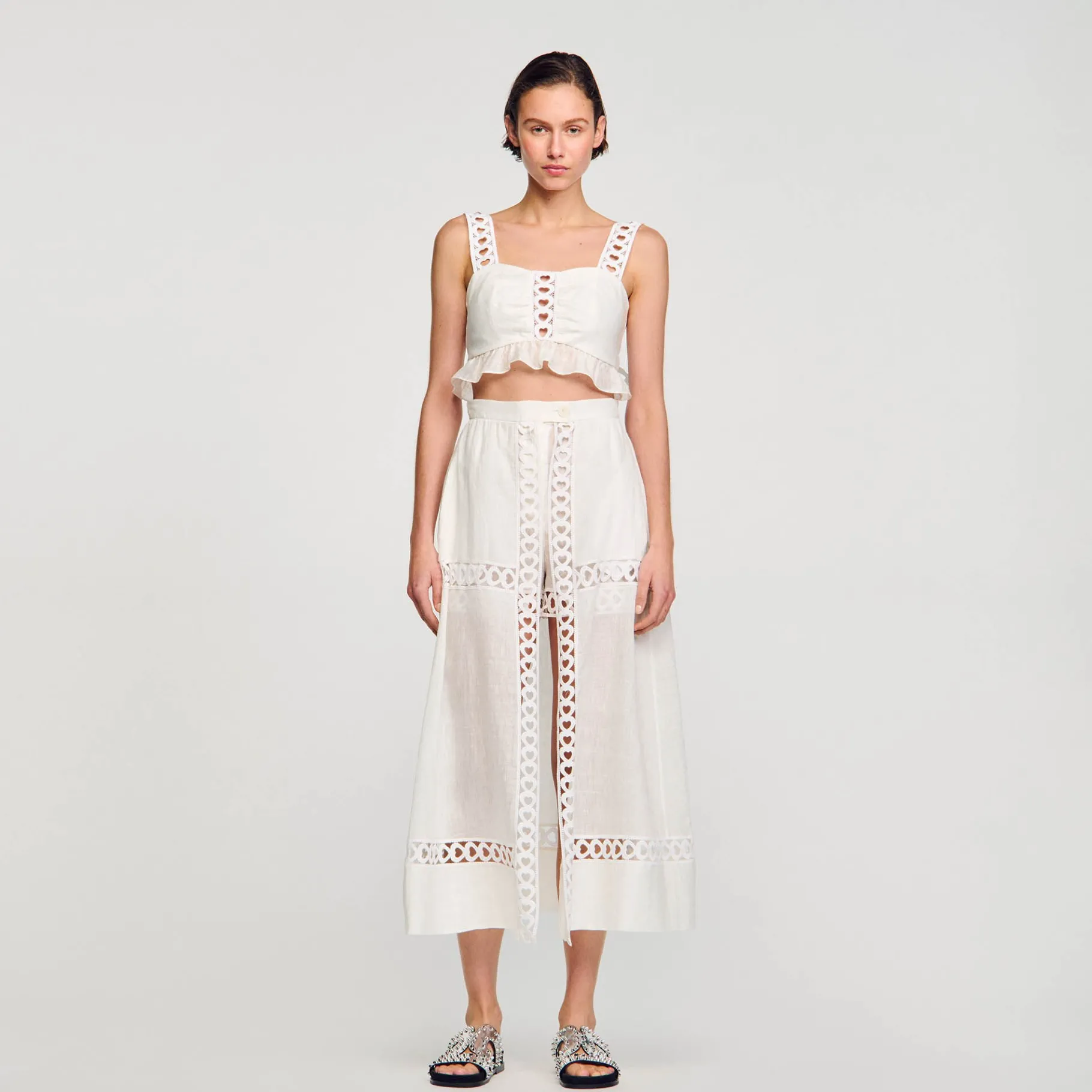 Best SANDRO Jupe Short Longue En Lin Mélangé blanc