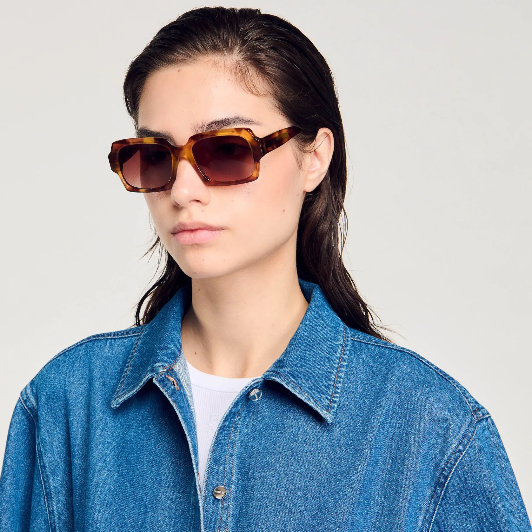Store SANDRO Lunettes De Soleil Carrées Marron