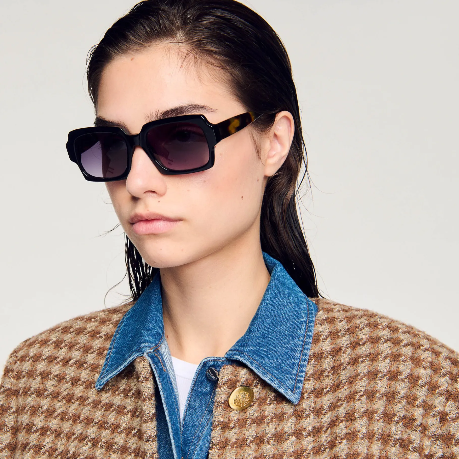 Hot SANDRO Lunettes De Soleil Carrées Noir