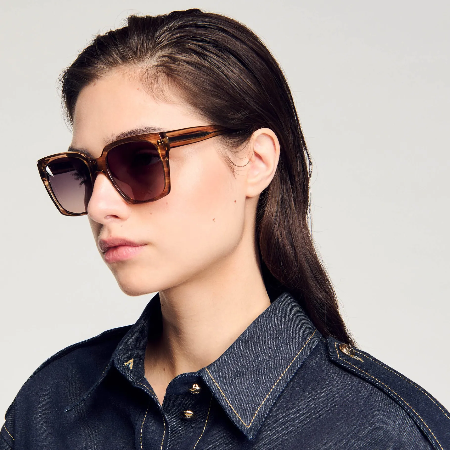 Shop SANDRO Lunettes De Soleil Larges Champagne
