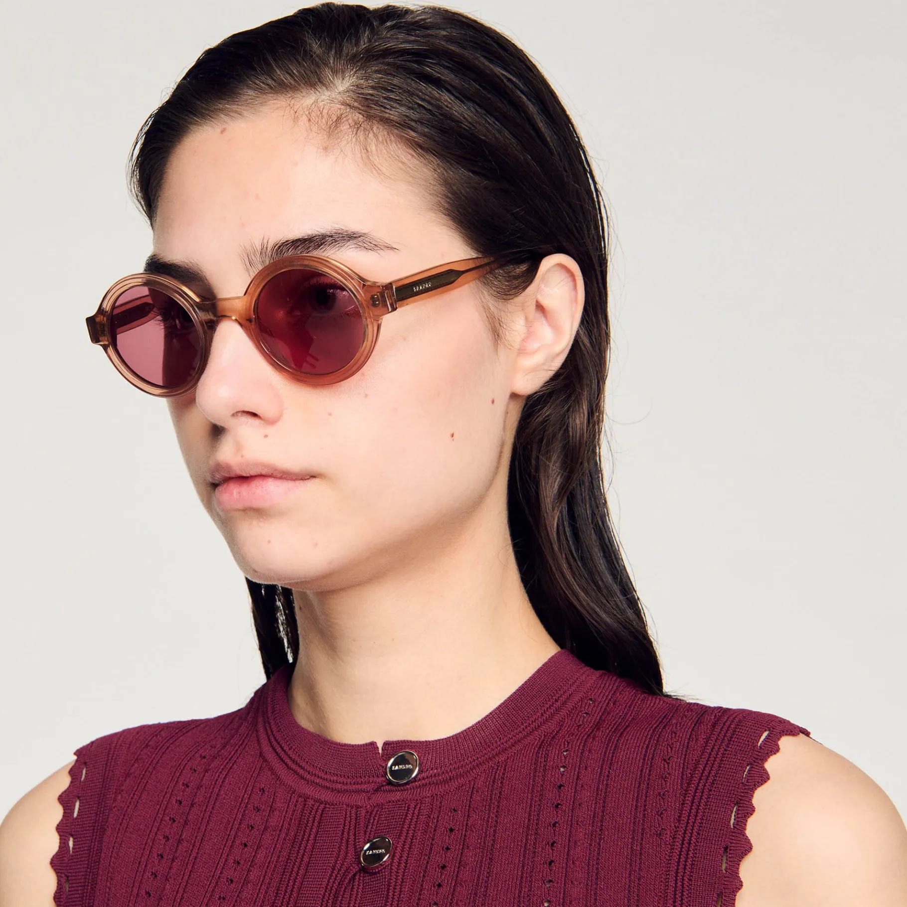 Store SANDRO Lunettes De Soleil Rondes Beige