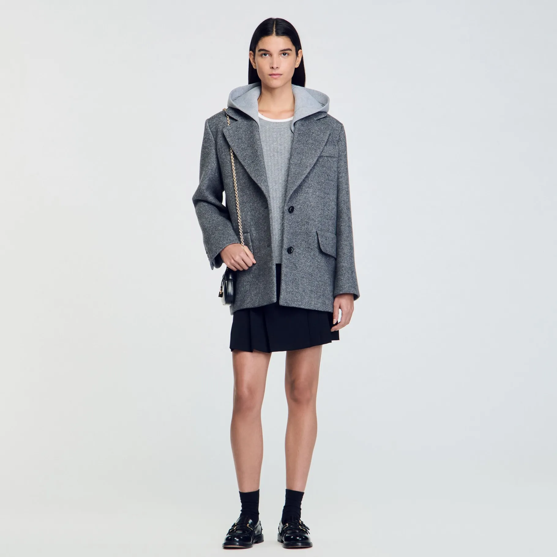 Store SANDRO Manteau à Capuche Amovible Gris