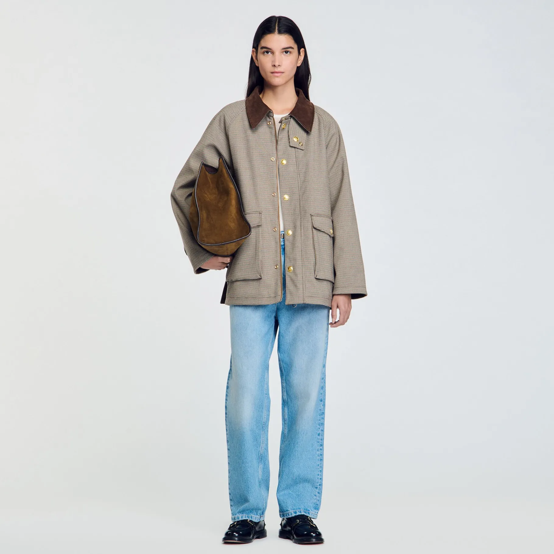 Cheap SANDRO Manteau à Carreaux Et Col Velours Marron