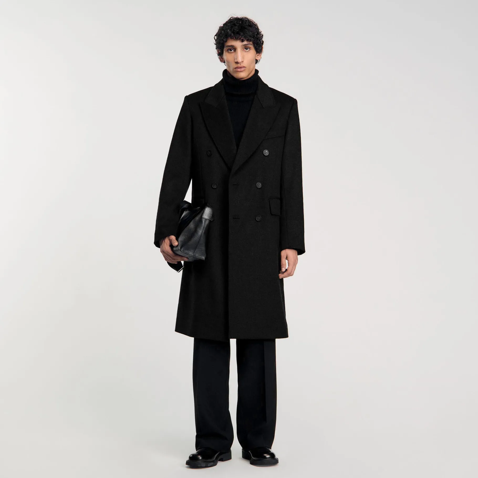 Shop SANDRO Manteau 3/4 Croisé Noir