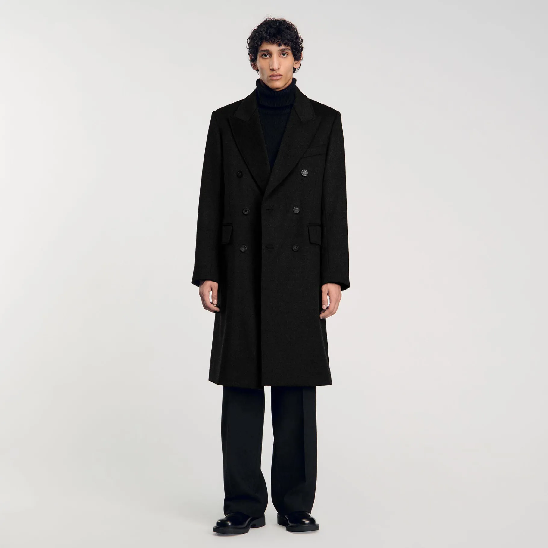 Shop SANDRO Manteau 3/4 Croisé Noir