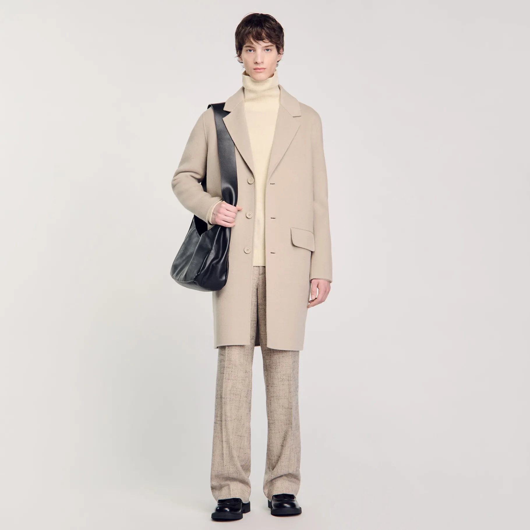 New SANDRO Manteau Droit En Laine Ficelle