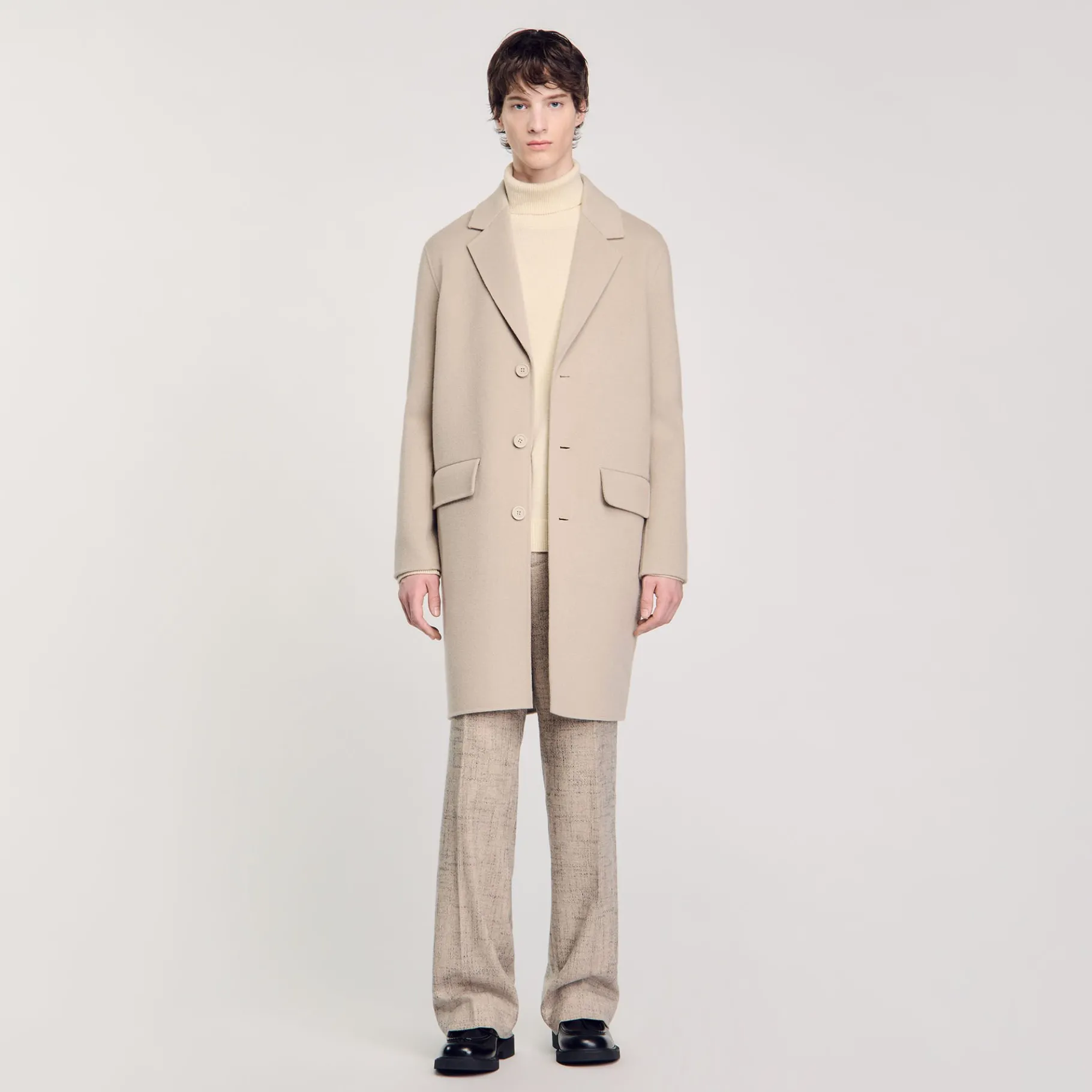New SANDRO Manteau Droit En Laine Ficelle