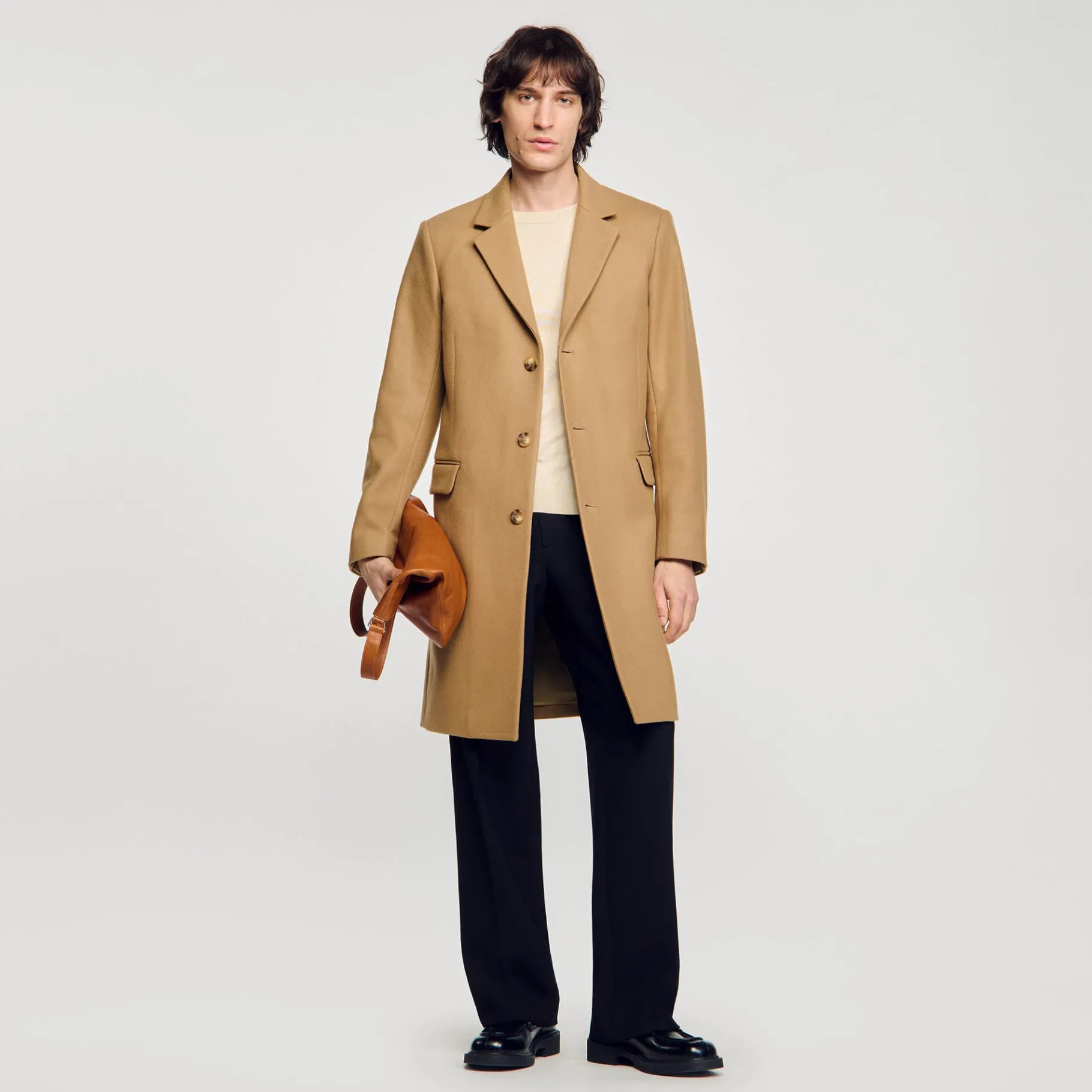 Sale SANDRO Manteau En Drap De Laine Beige