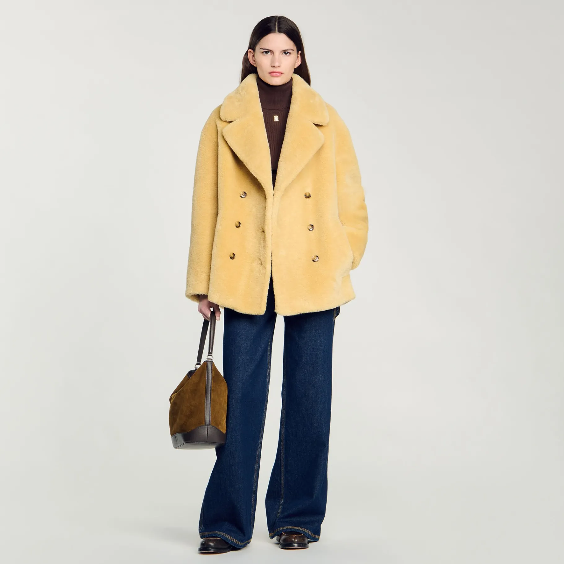 Store SANDRO Manteau En Fausse Fourrure Camel