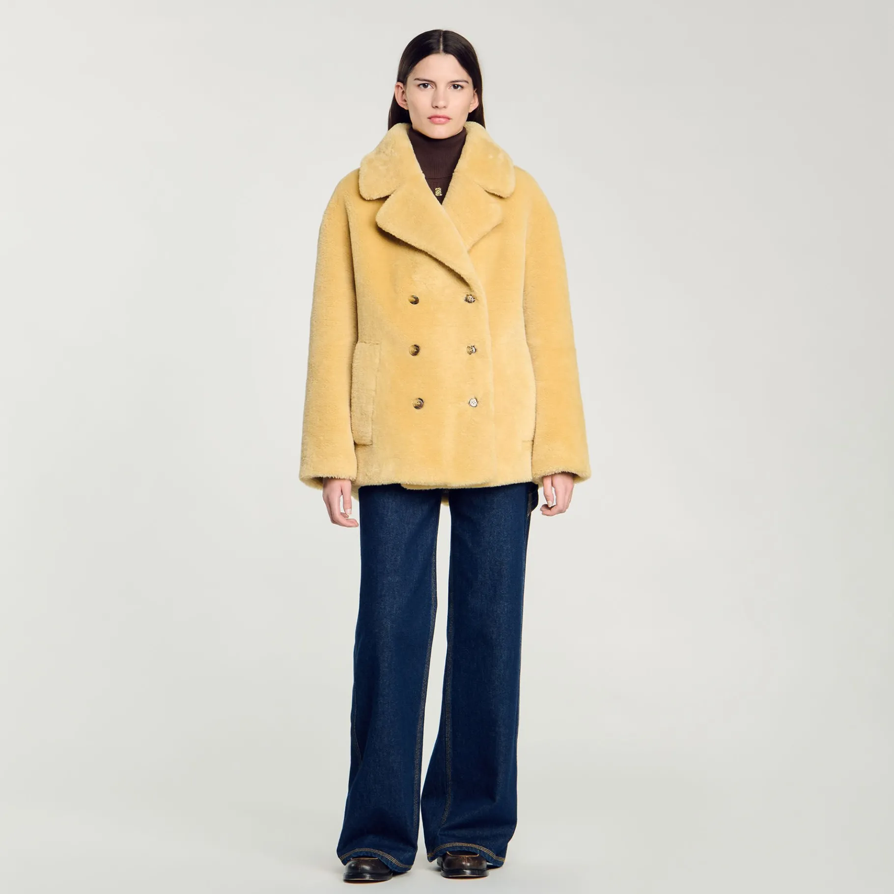 Store SANDRO Manteau En Fausse Fourrure Camel