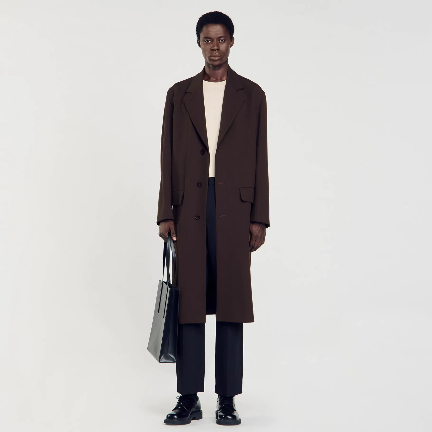 Hot SANDRO Manteau En Laine Marron Foncé