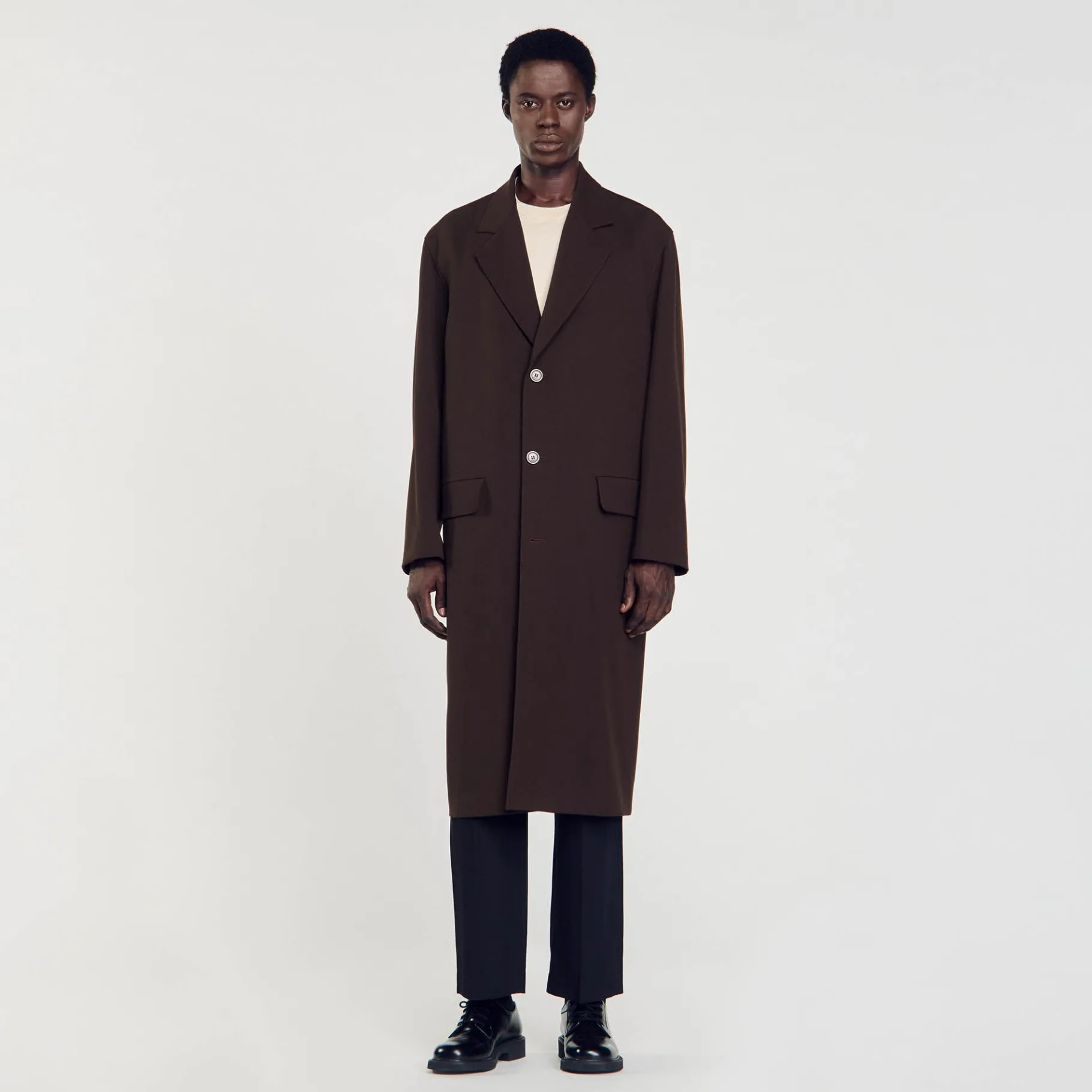 Hot SANDRO Manteau En Laine Marron Foncé