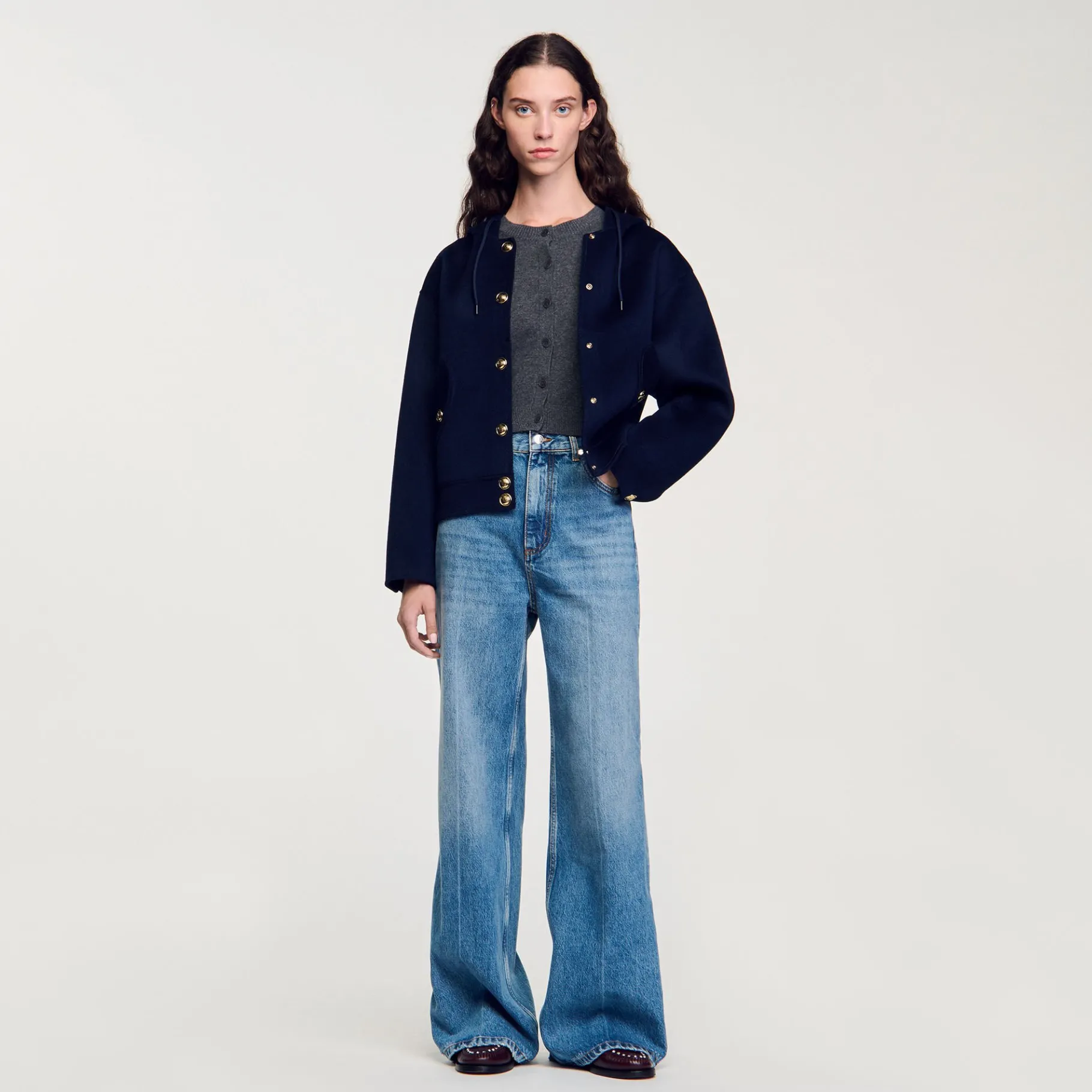 Online SANDRO Manteau En Laine Double Face Marine
