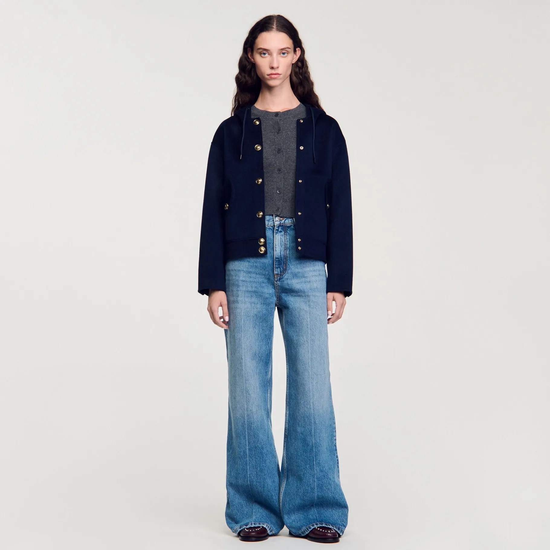 Online SANDRO Manteau En Laine Double Face Marine