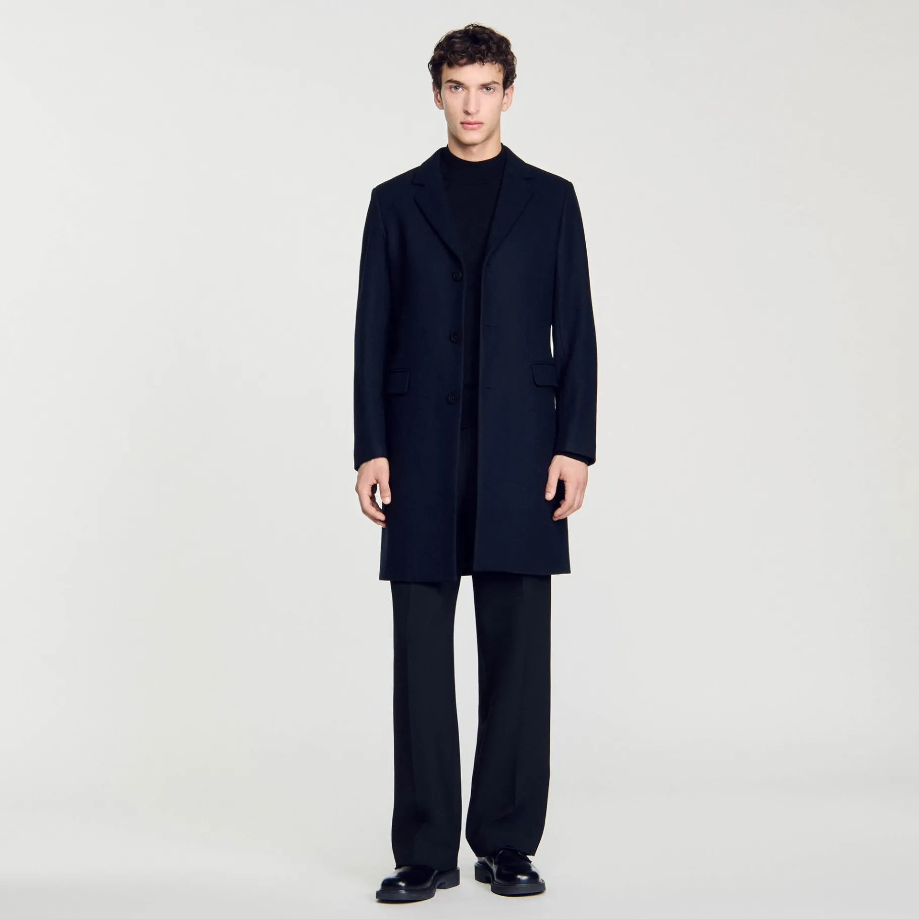 New SANDRO Manteau En Laine Et Cachemire Marine
