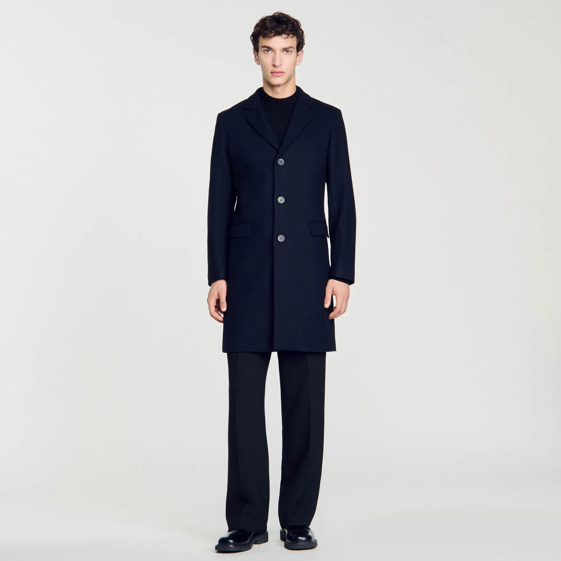 New SANDRO Manteau En Laine Et Cachemire Marine