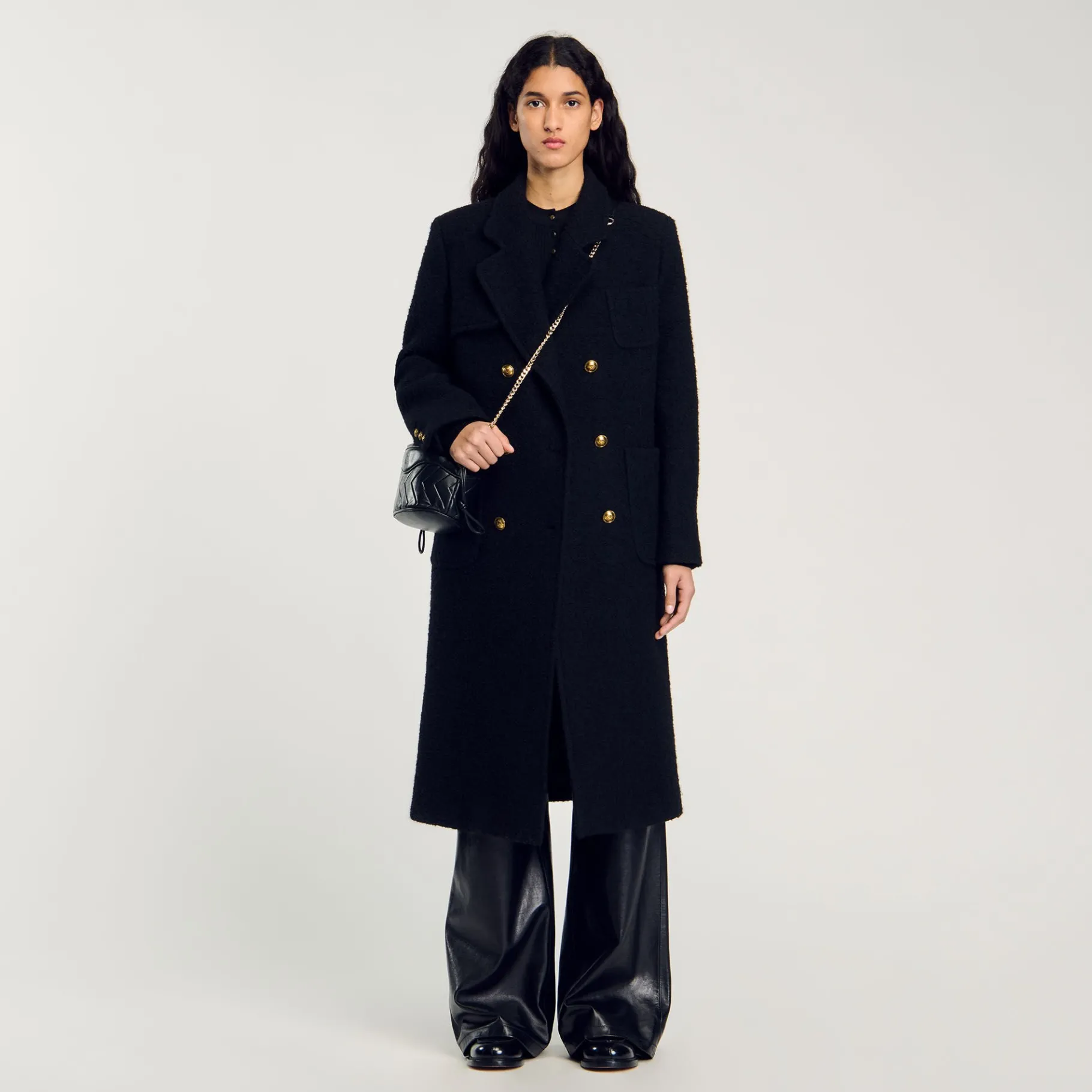 Cheap SANDRO Manteau Long à Boutonnage Croisé Noir