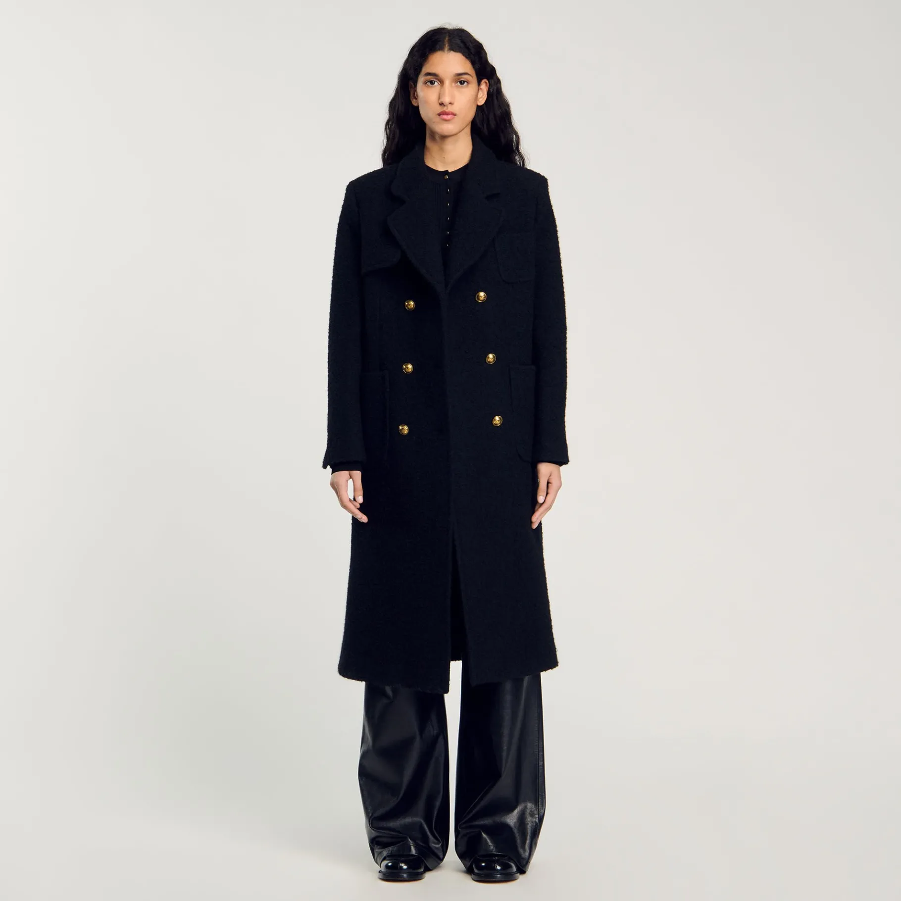 Cheap SANDRO Manteau Long à Boutonnage Croisé Noir