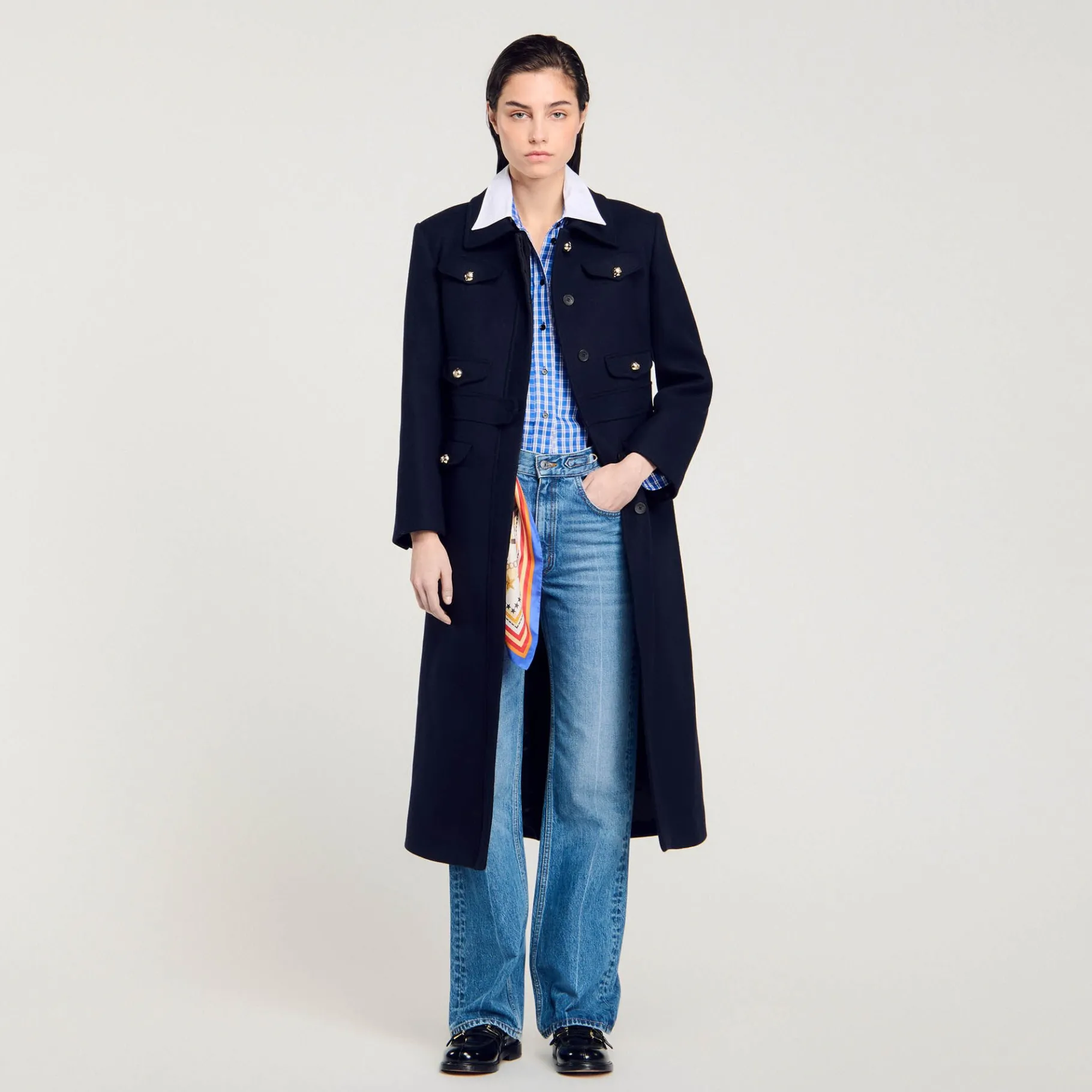 Online SANDRO Manteau Long Cintré Marine
