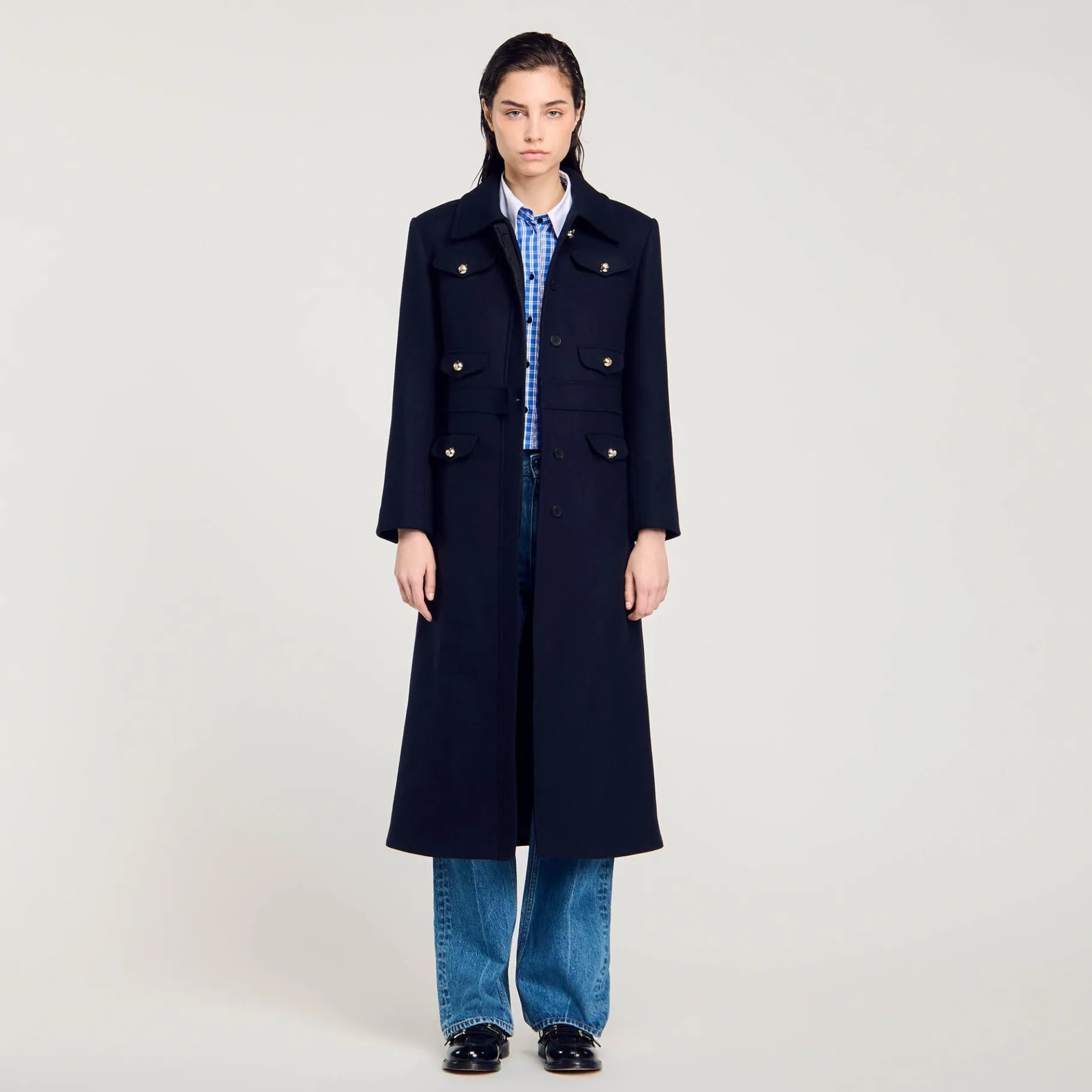 Online SANDRO Manteau Long Cintré Marine