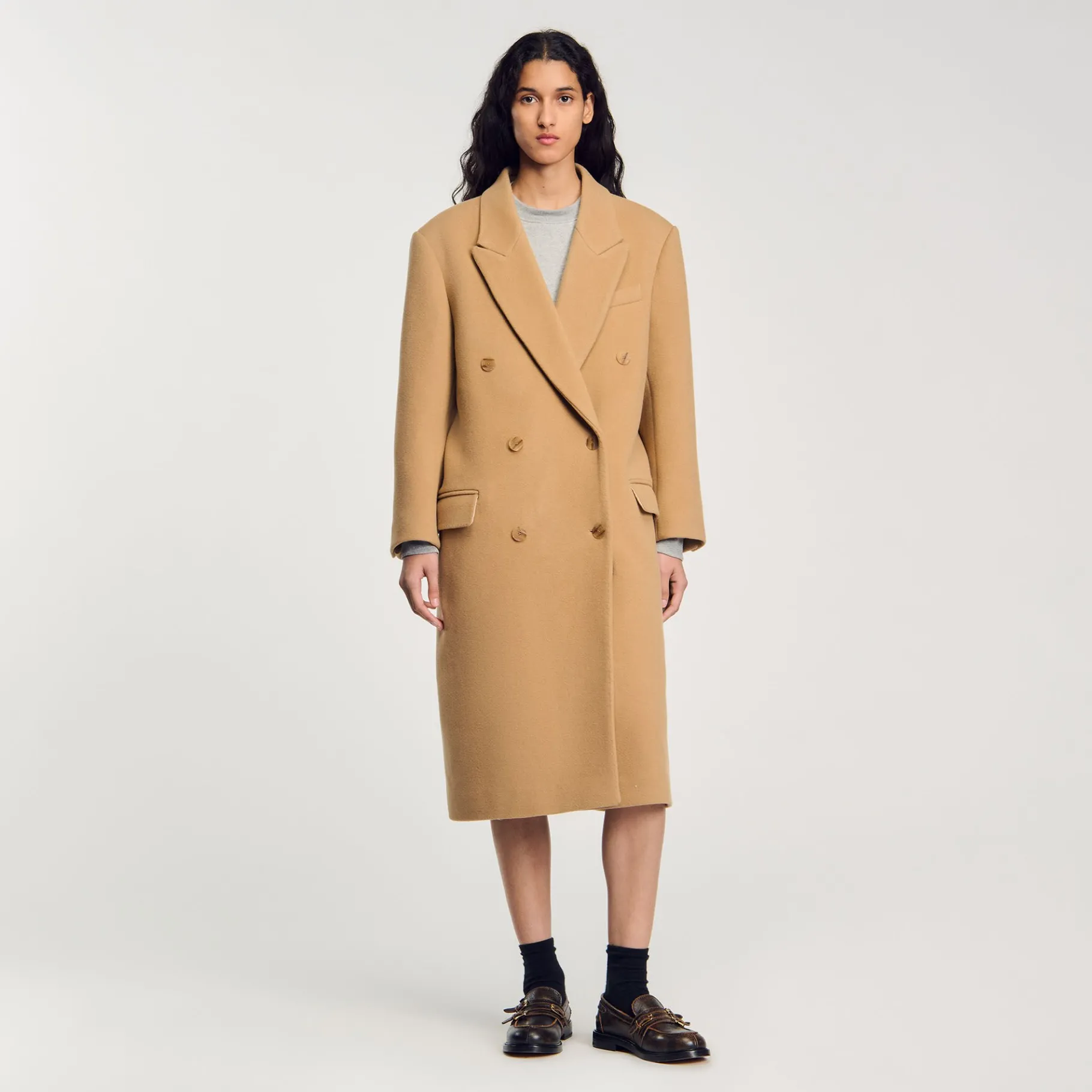 Cheap SANDRO Manteau Long En Laine Mélangée Camel