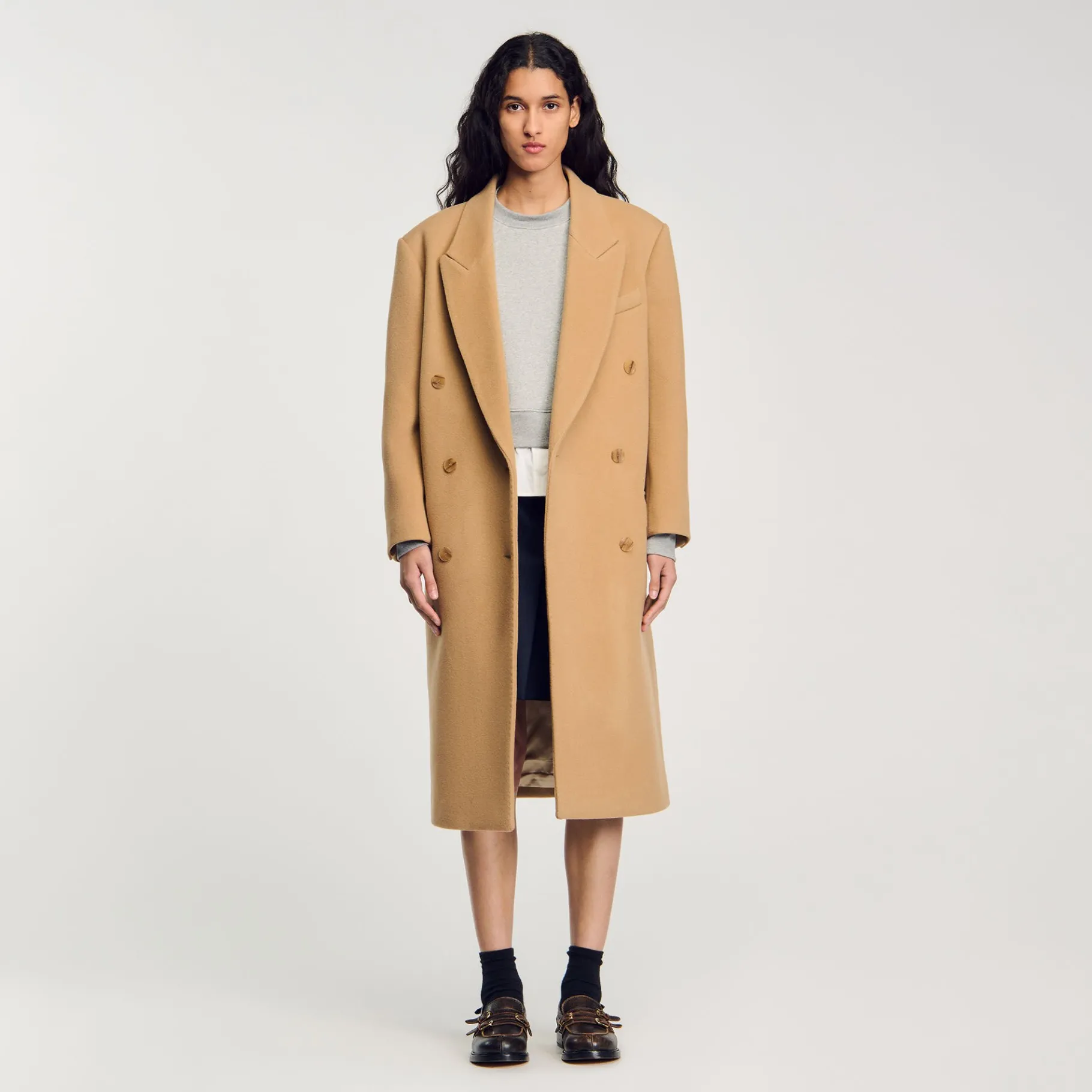 Cheap SANDRO Manteau Long En Laine Mélangée Camel