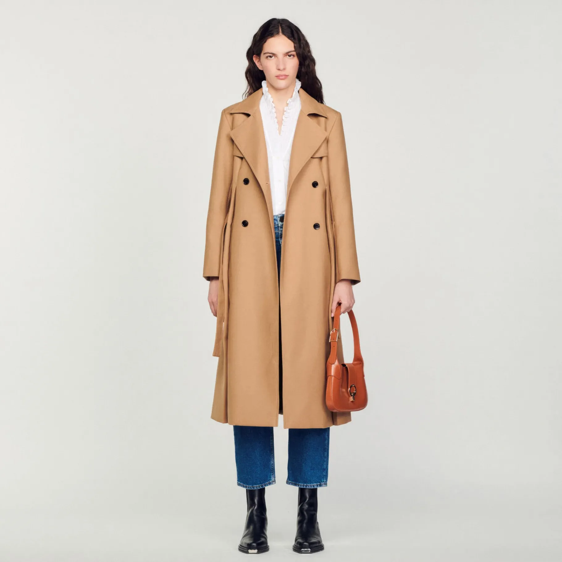 Best Sale SANDRO Manteau Long Style Trench Camel
