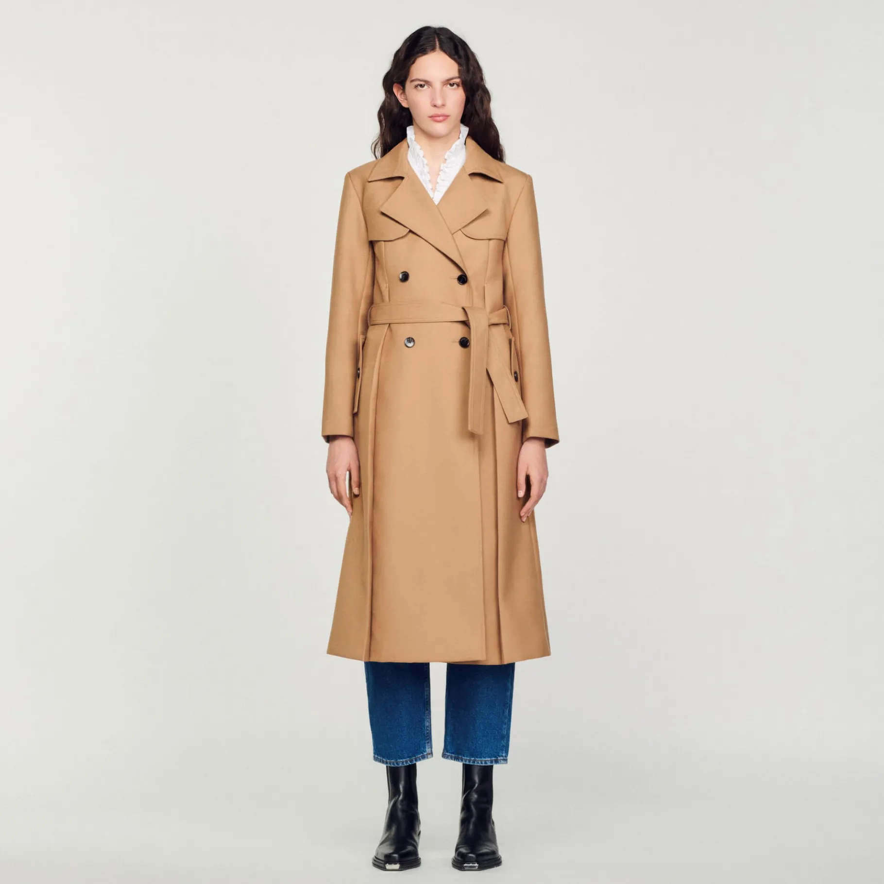 Best Sale SANDRO Manteau Long Style Trench Camel