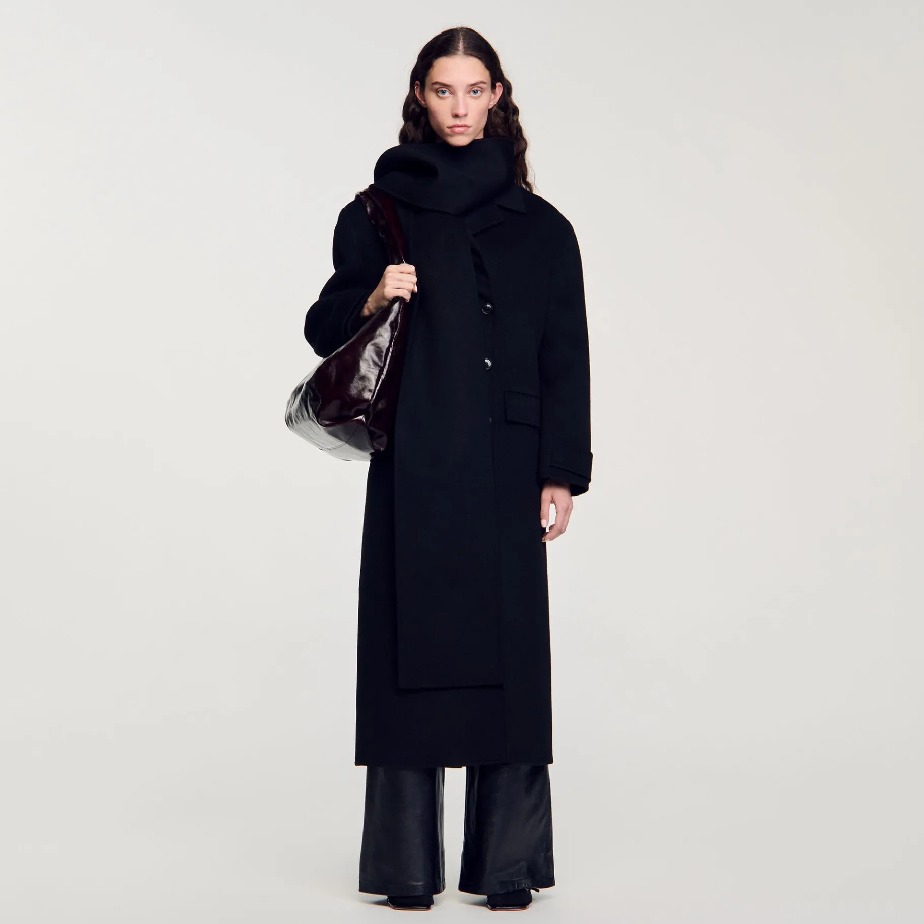 Clearance SANDRO Manteau Oversize En Laine Noir