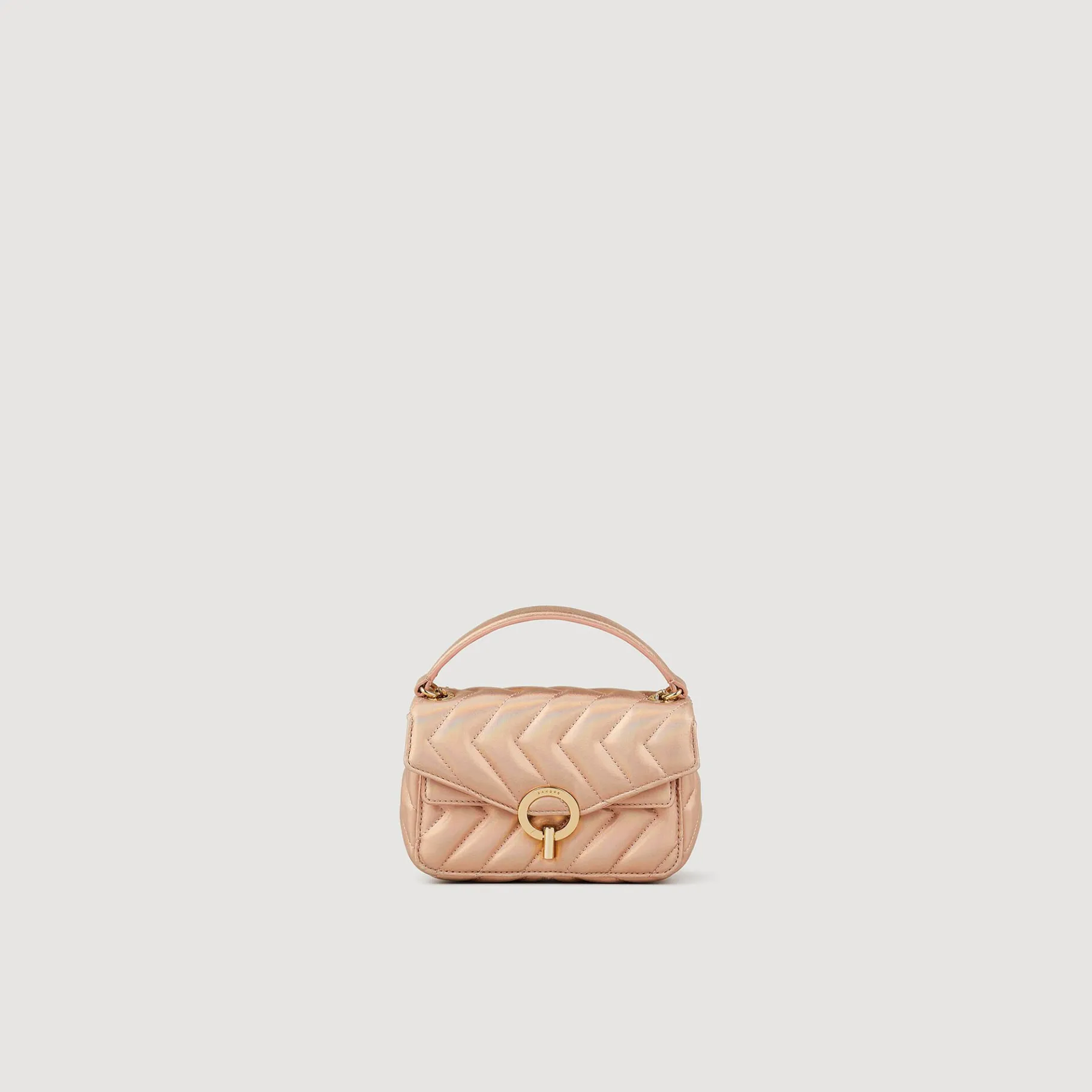 Online SANDRO Mini Sac YZA En Cuir Irisé Matelassé Rose