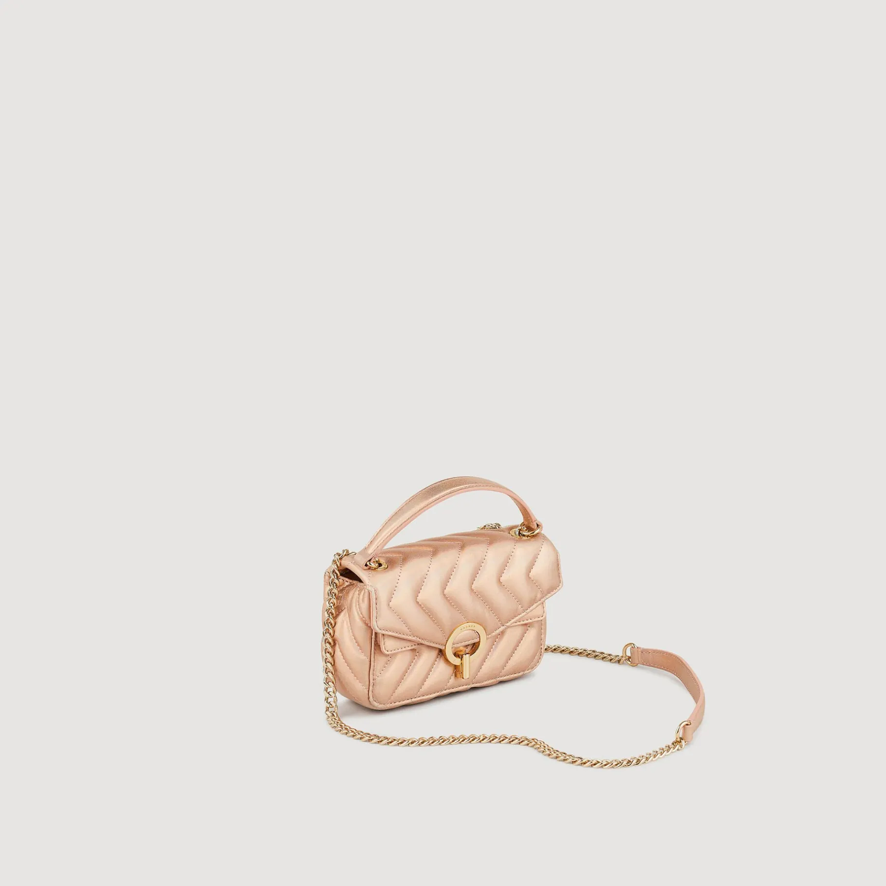 Online SANDRO Mini Sac YZA En Cuir Irisé Matelassé Rose