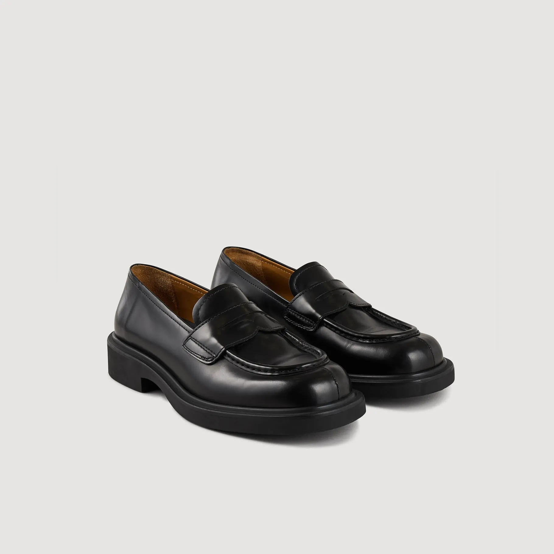 Fashion SANDRO Mocassins En Cuir Glacé Noir