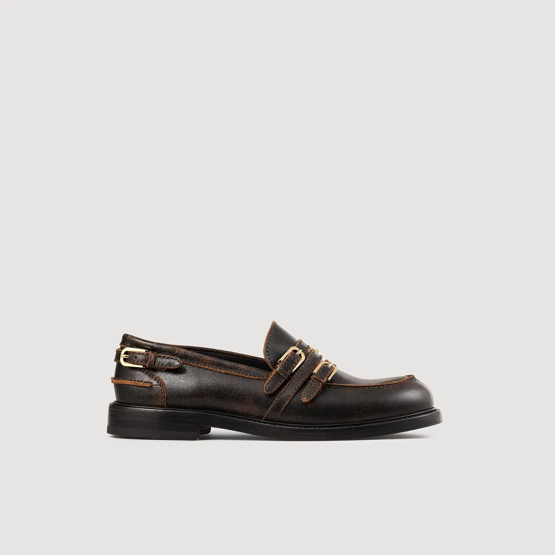 Shop SANDRO Mocassins En Cuir Patiné Marron